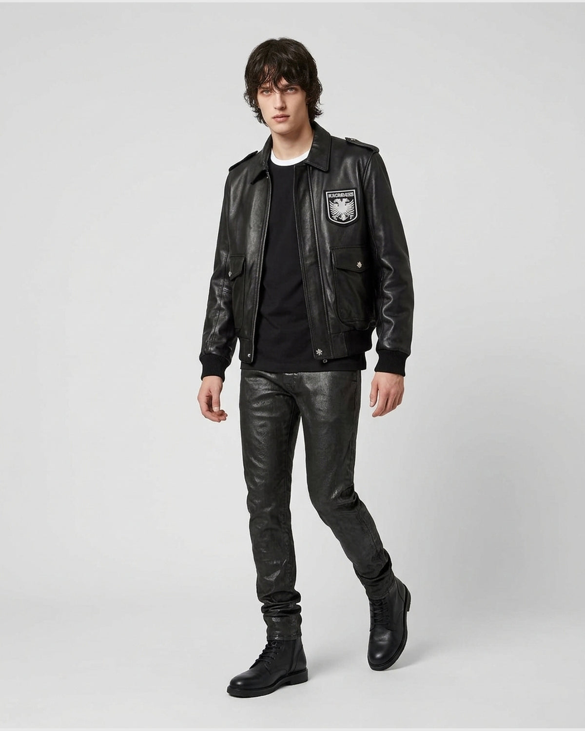 Giubbotto Bomber in Pelle con Patch