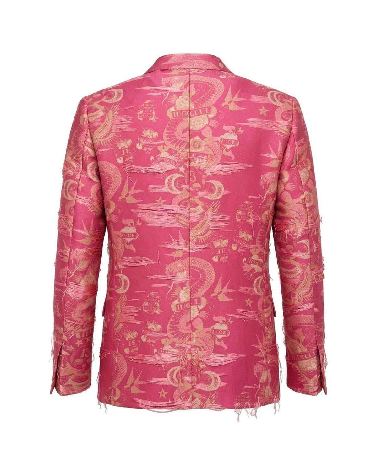 Blazer Jacquard Fantasia Tattoo con Dettagli Sfilacciati
