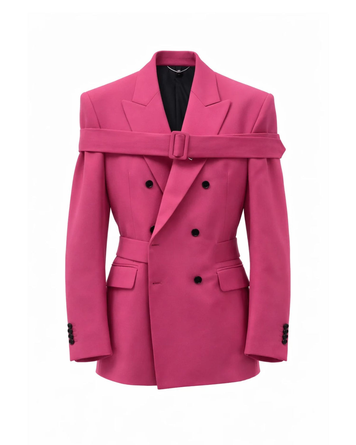 Blazer Doppiopetto con Cintura sul Petto e Rever a Lancia