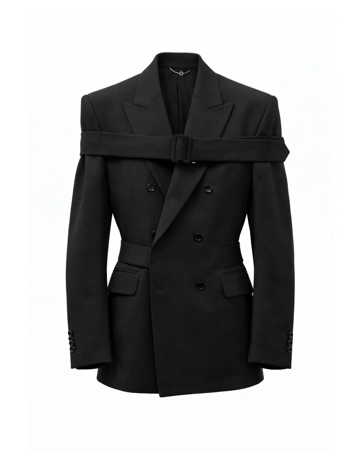 Blazer Doppiopetto Strutturato con Cintura al Torace