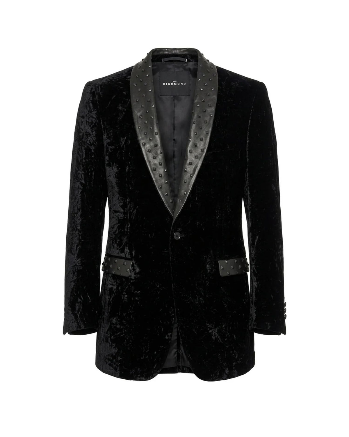 Blazer Monopetto in Velluto con Rever a Scialle e Borchie