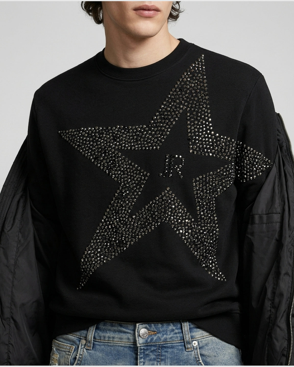 Felpa Girocollo con Logo Strass