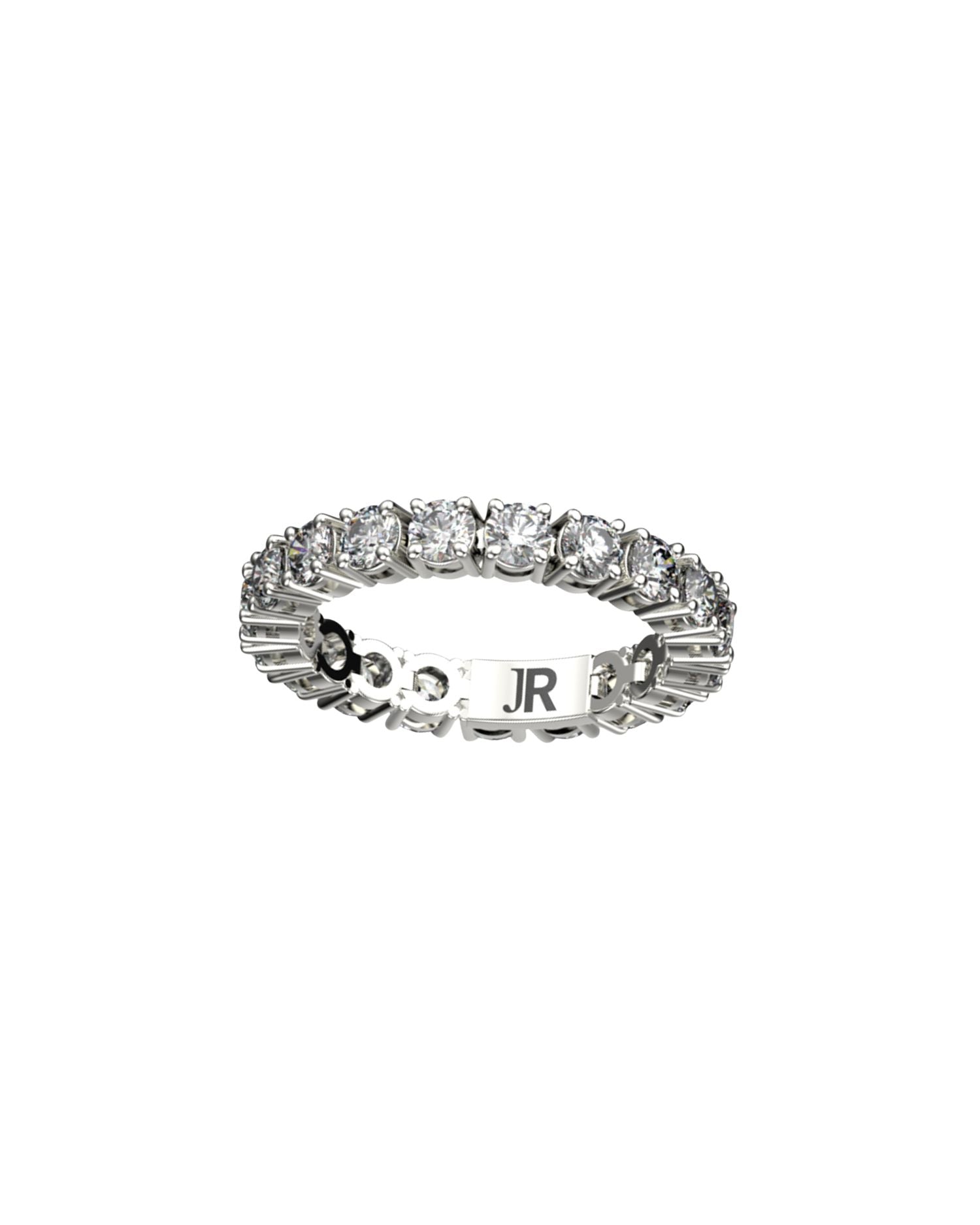 Anello veretta John Richmond con fila continua di punti luce e incisione JR interna, vista frontale.