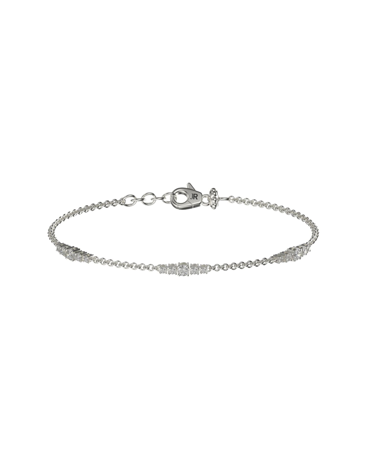 Bracciale John Richmond con catena sottile e inserti brillanti quadrati, vista frontale su sfondo bianco.