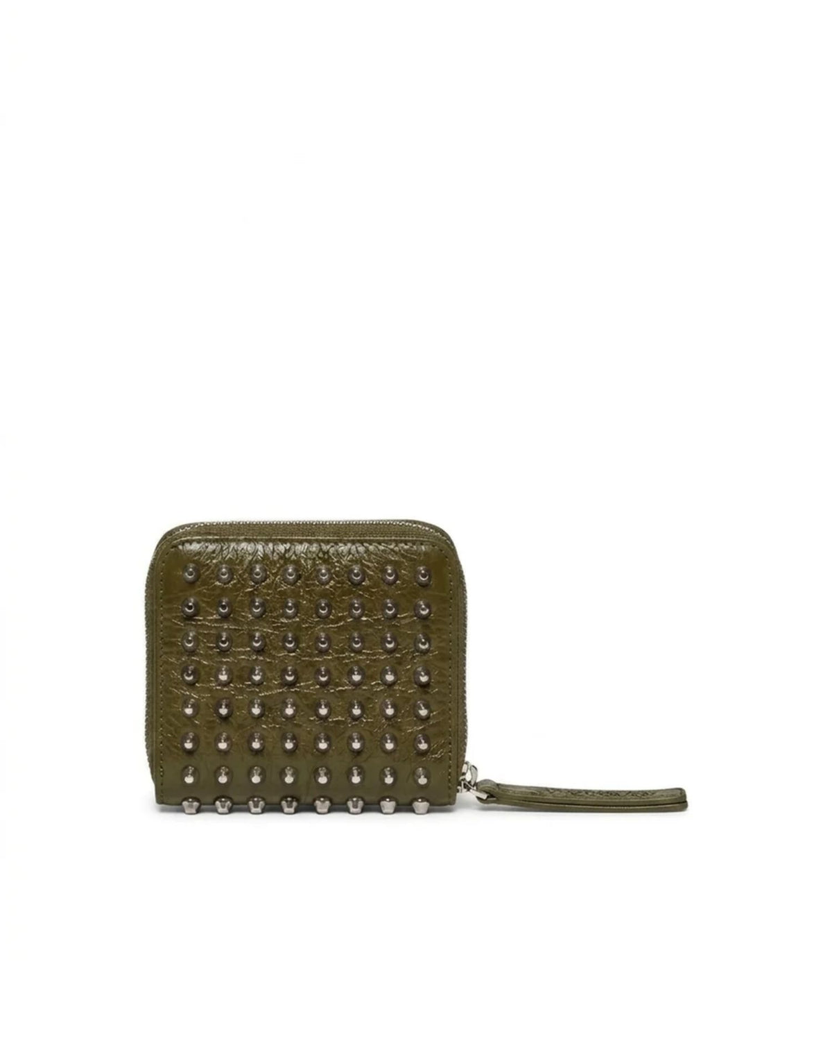 Portafoglio Compatto Zip Around con Borchie Metalliche