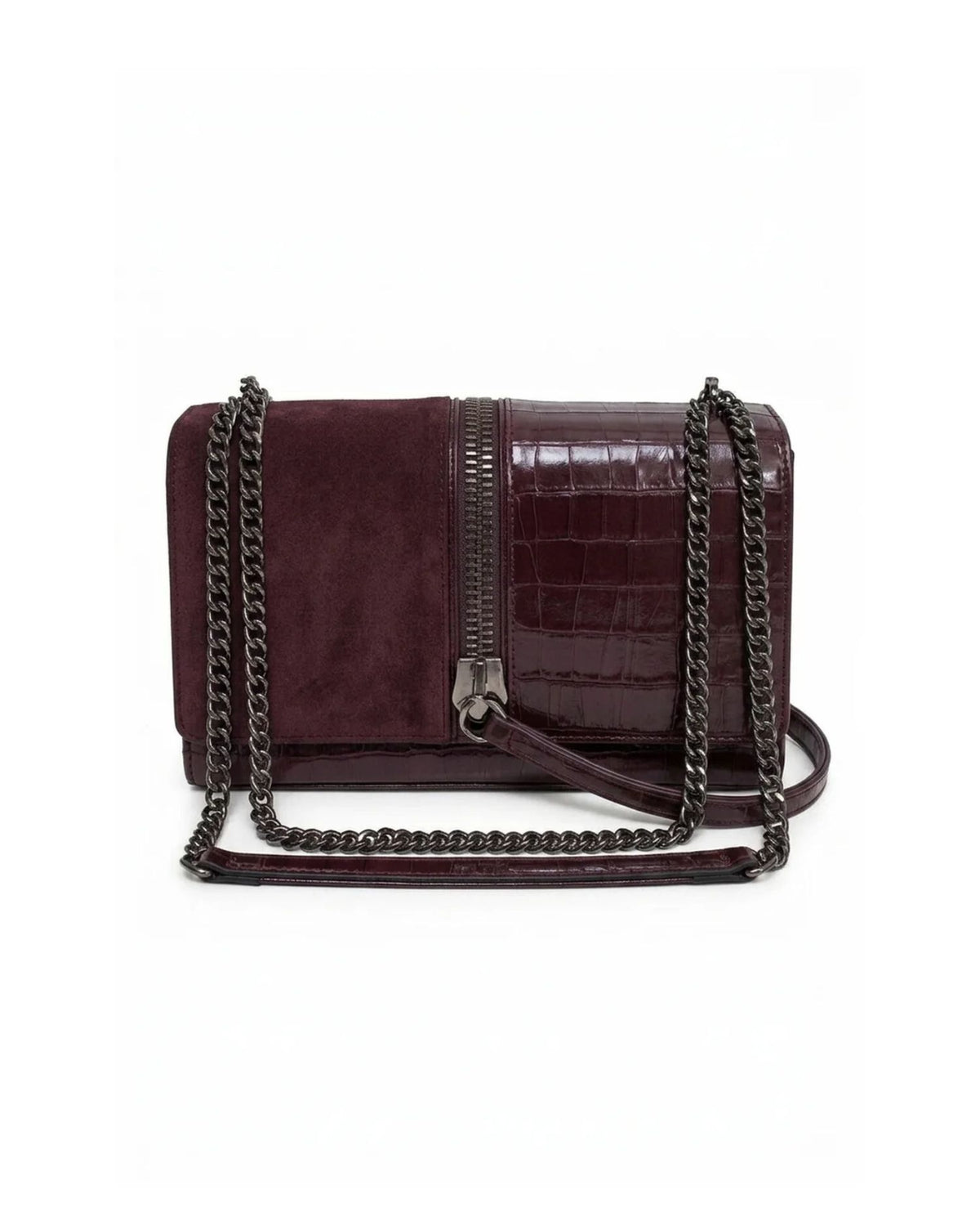 Borsa a Tracolla con Zip Centrale e Stampa Coccodrillo