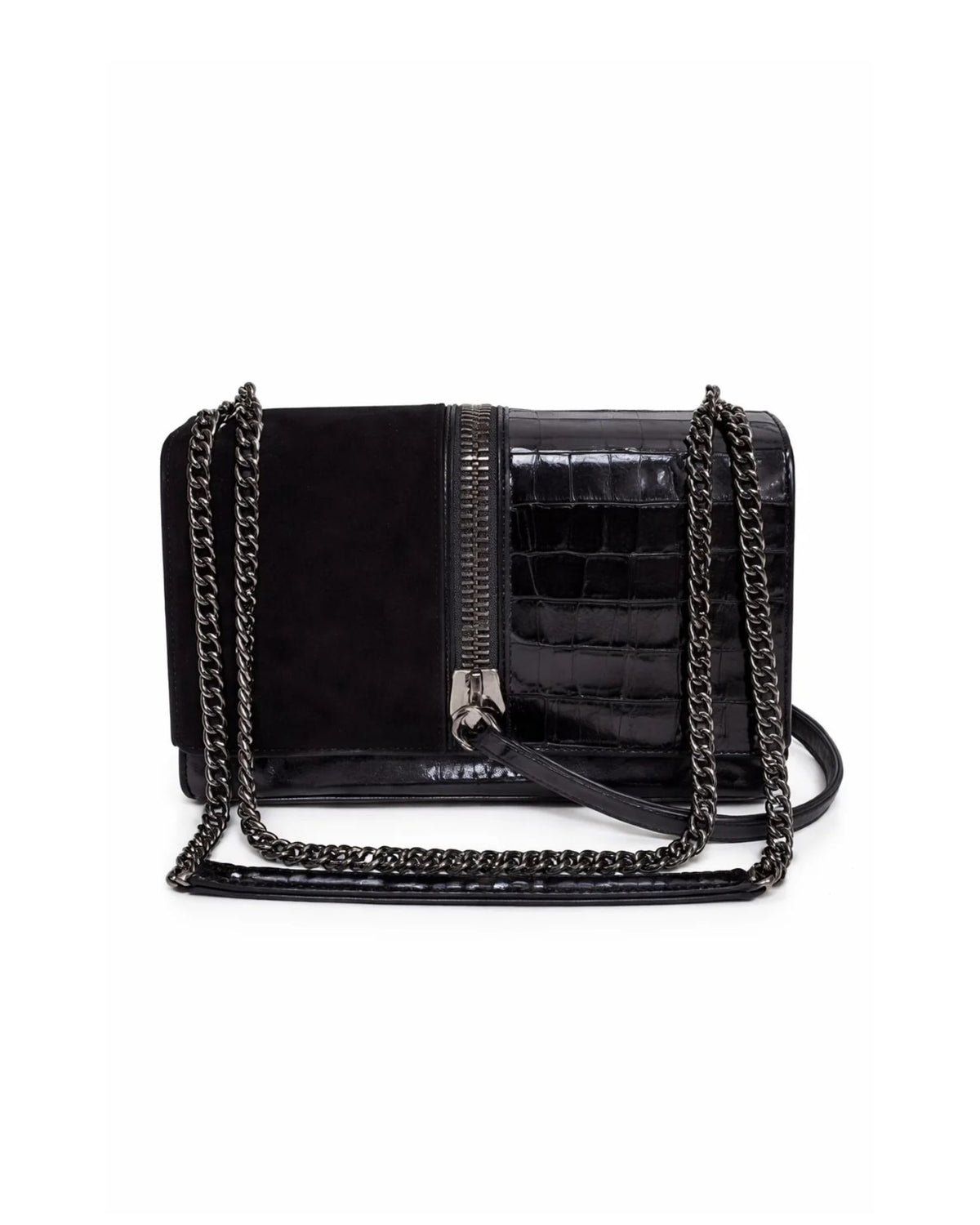Borsa a Tracolla con Zip Centrale e Stampa Coccodrillo