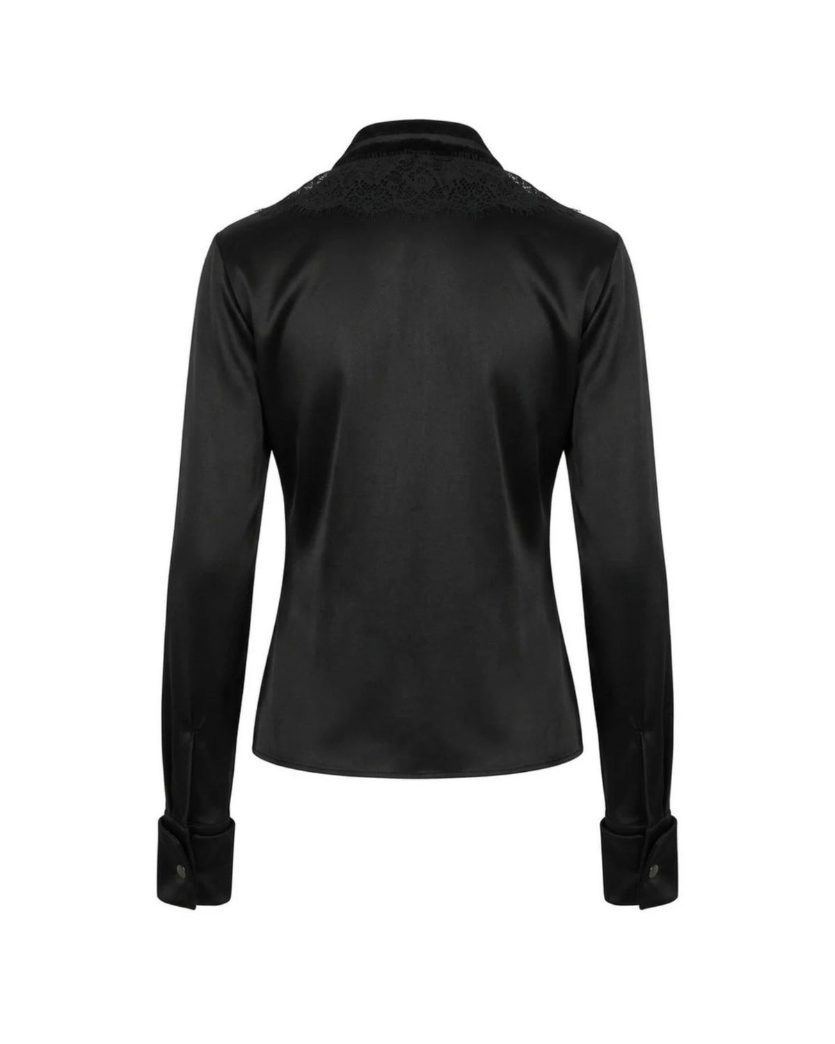 Blusa Fluida con Scollo Drappeggiato e Dettagli in Pizzo