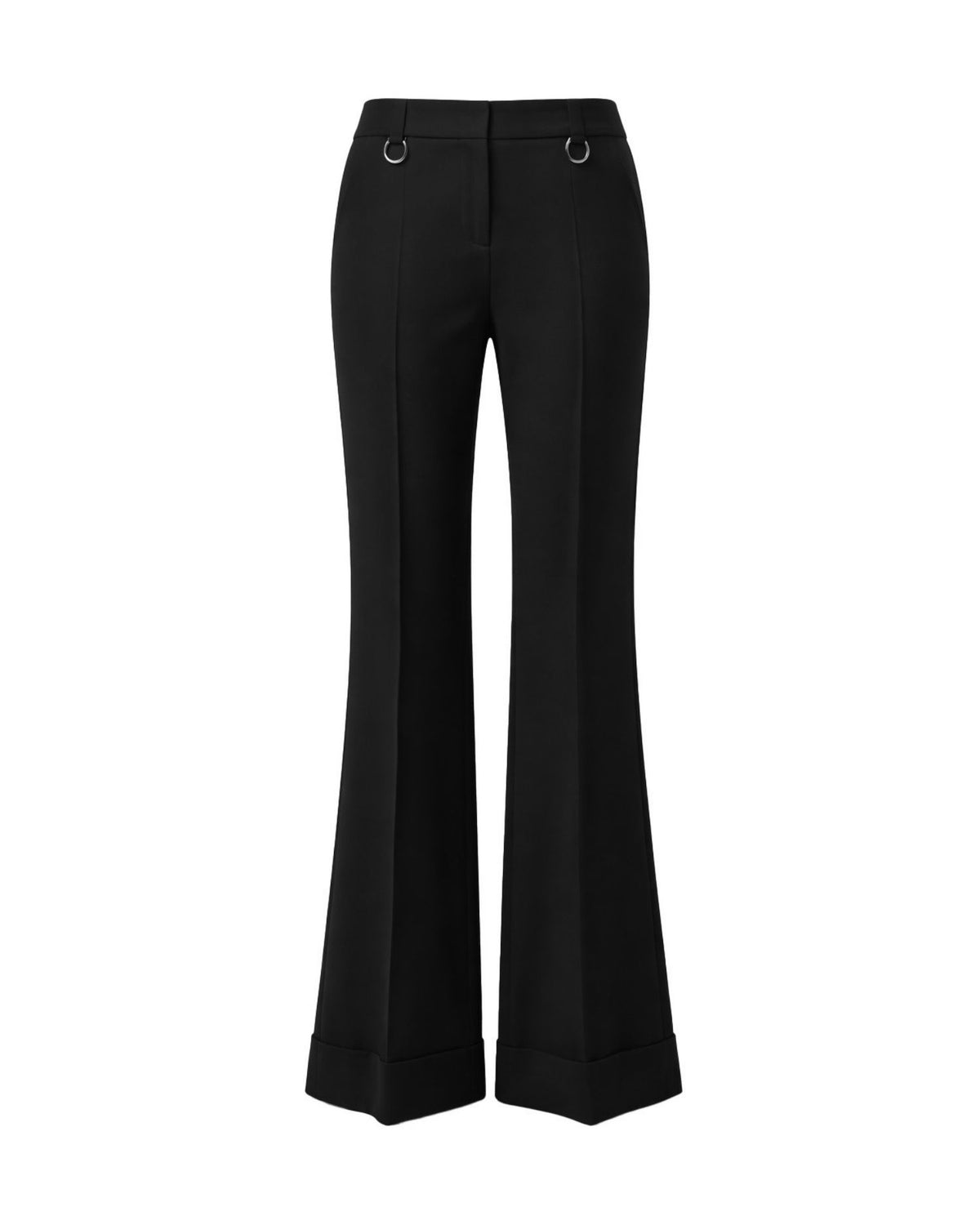 Pantaloni Flare con Anelli Metallici e Risvolto