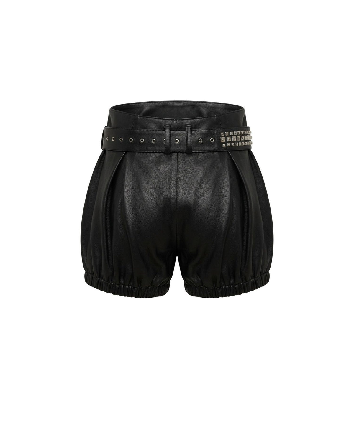 Shorts a Palloncino in Pelle con Cintura Borchiata