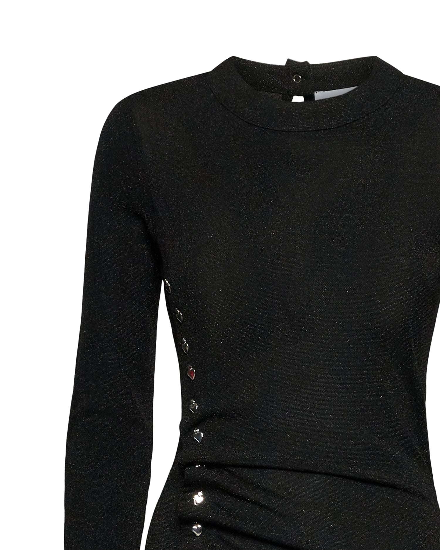 Abito corto drappeggiato con bottoni gioiello Abito