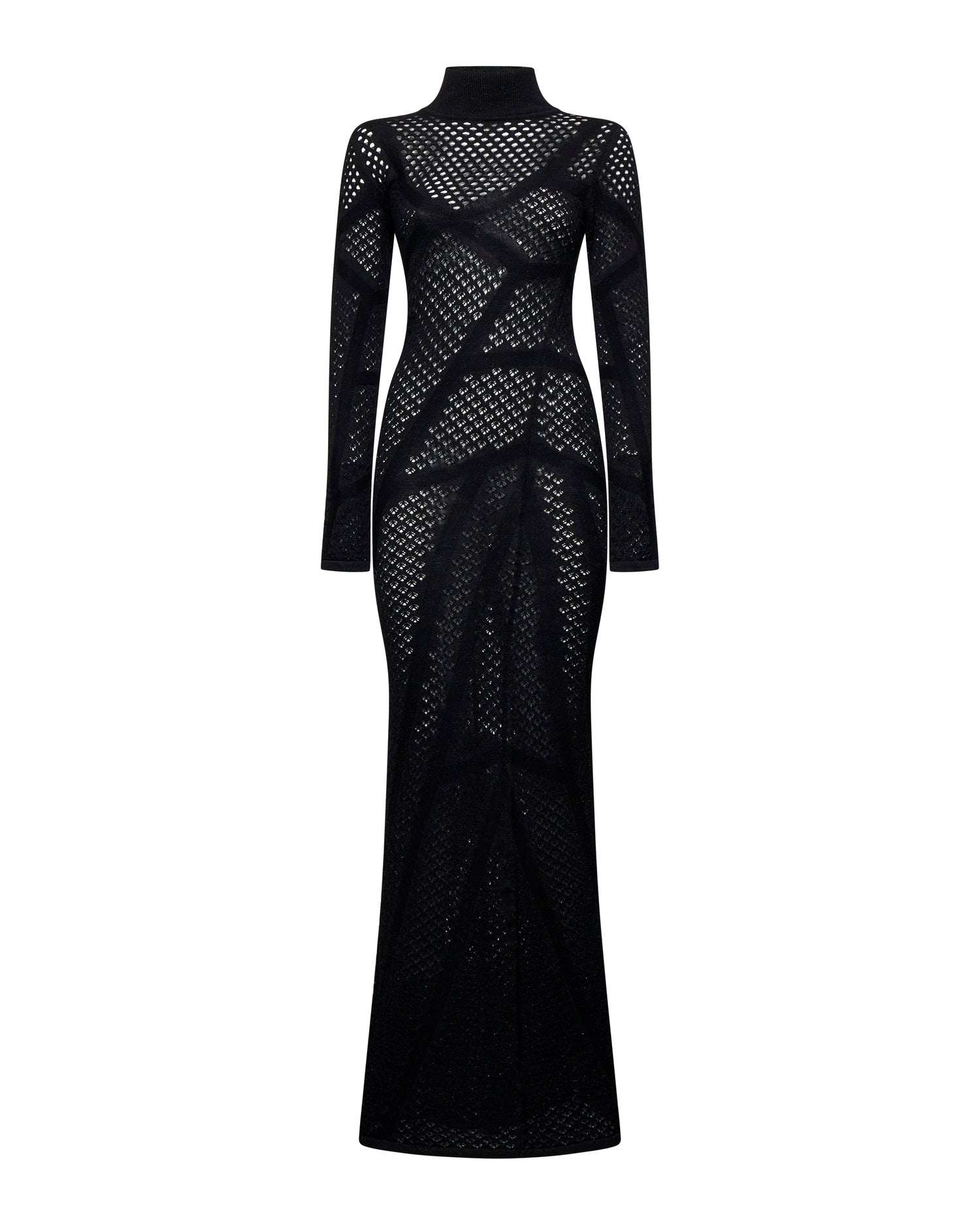 Abito lungo a maniche lunghe con lavorazione a rete Abito