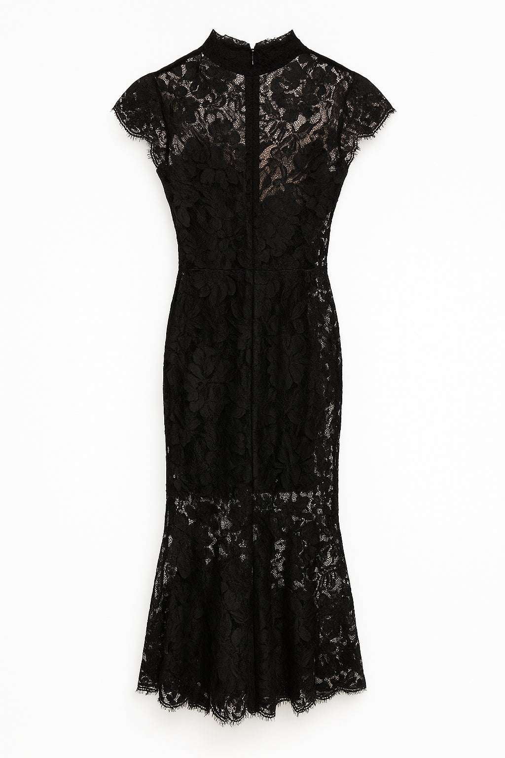 Abito lungo in pizzo con collo alto e fondo a sirena ABITO