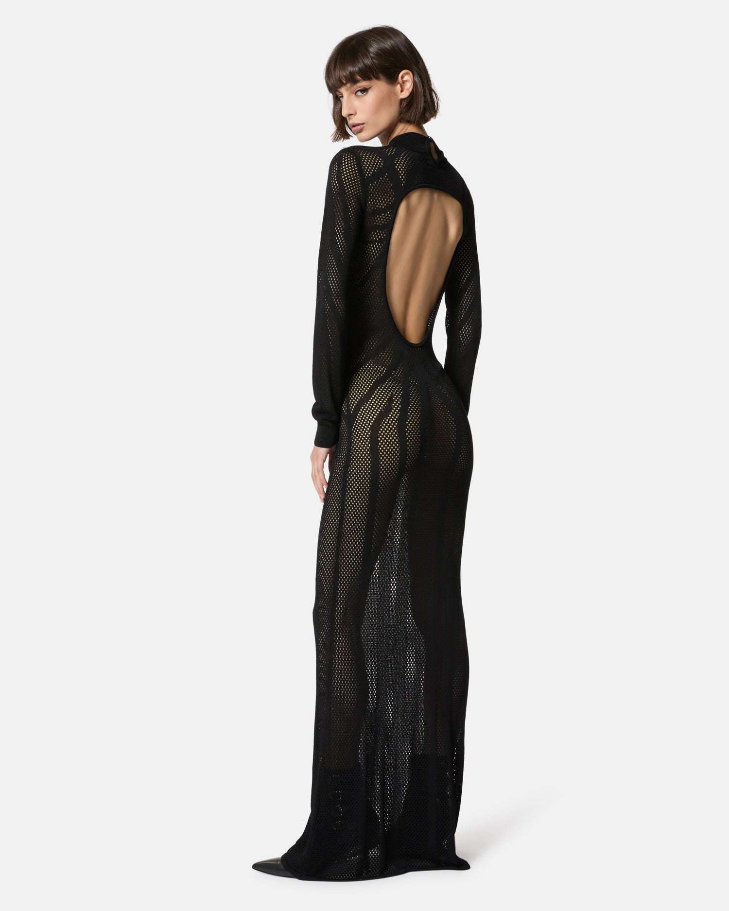 Long sheer long sleeve dress with worked details Dress