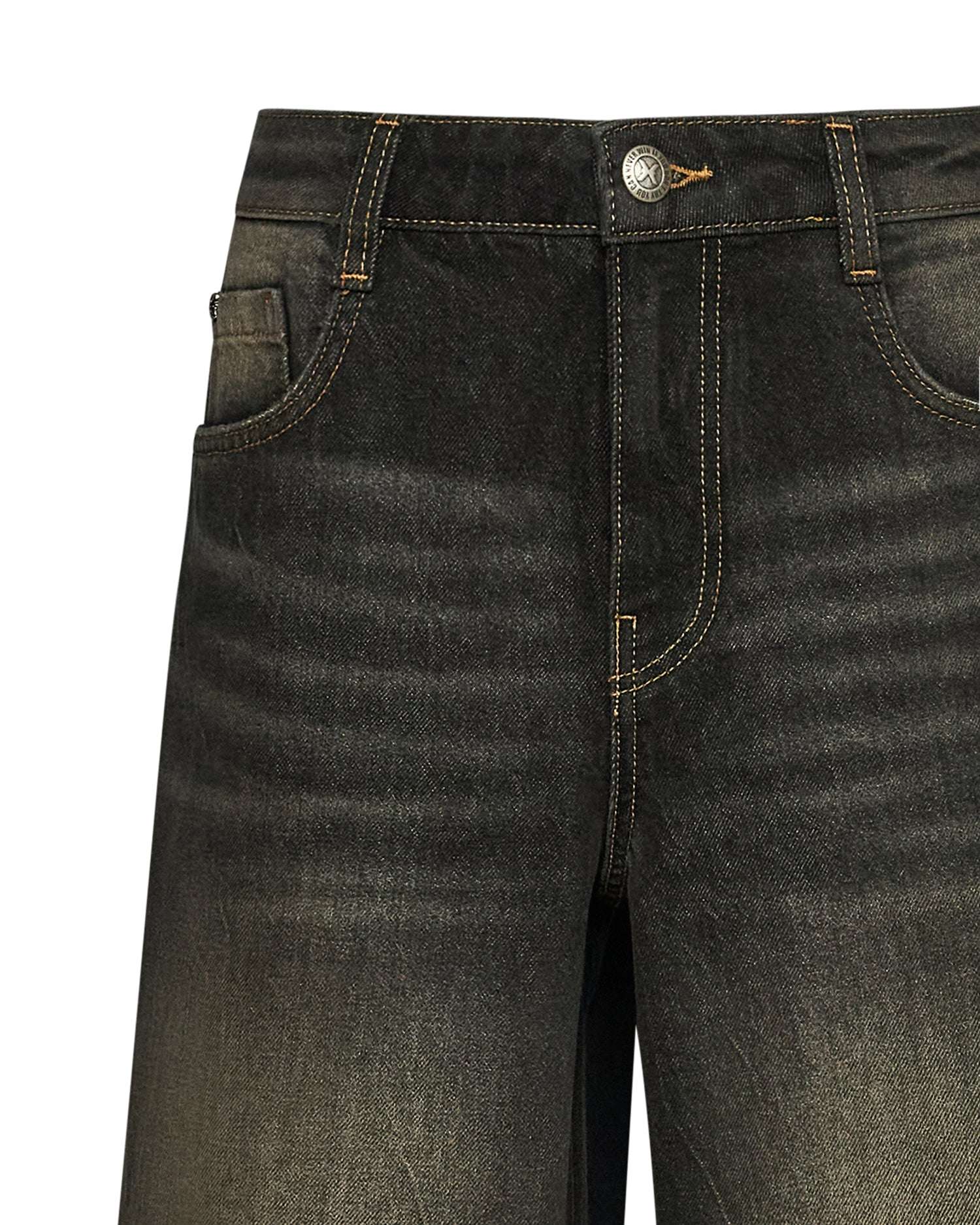 Bermuda in denim con scoloriture localizzate e cuciture a contrasto Bermuda