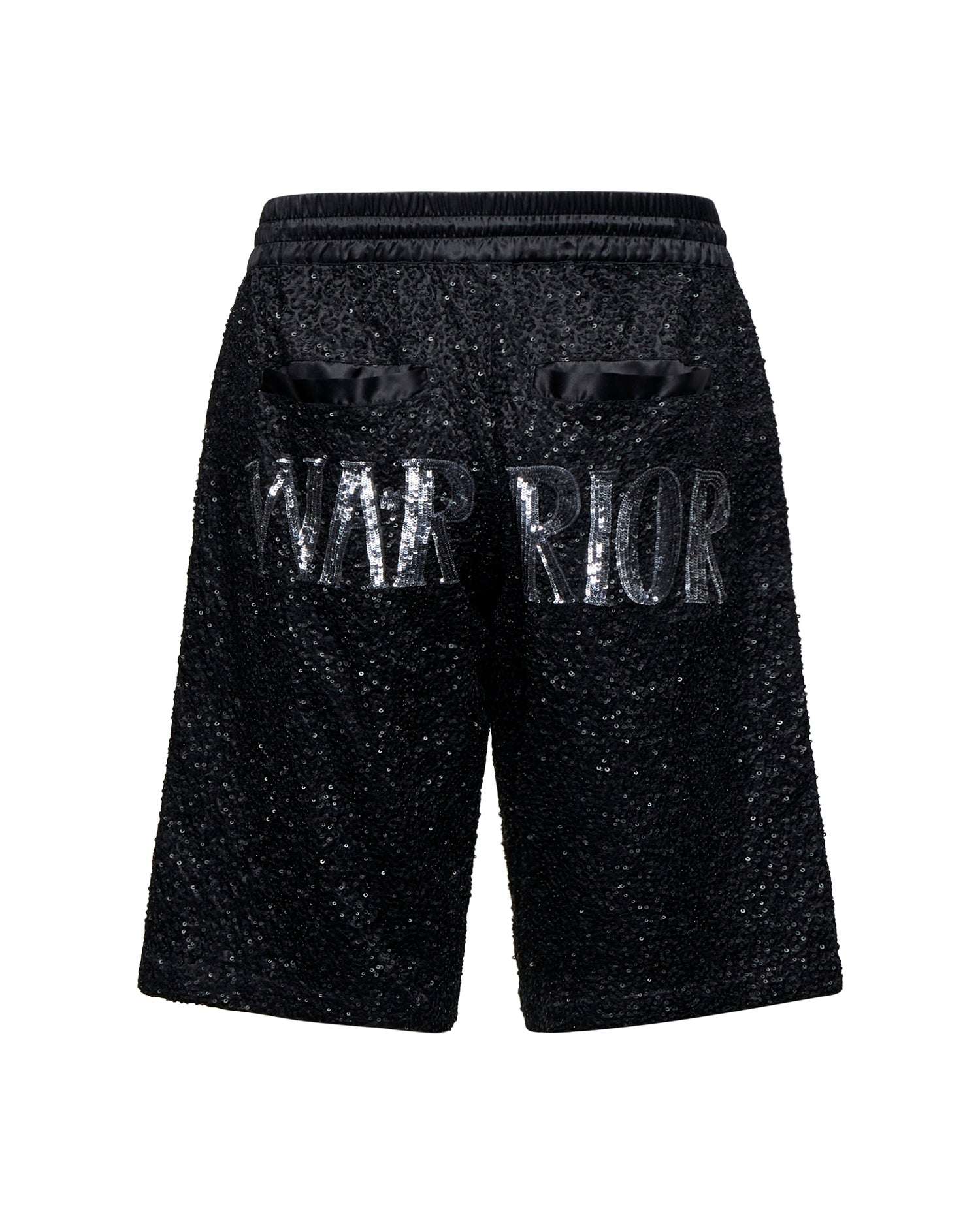 Bermuda uomo nero con dettagli lucidi e scritta frontale Bermuda