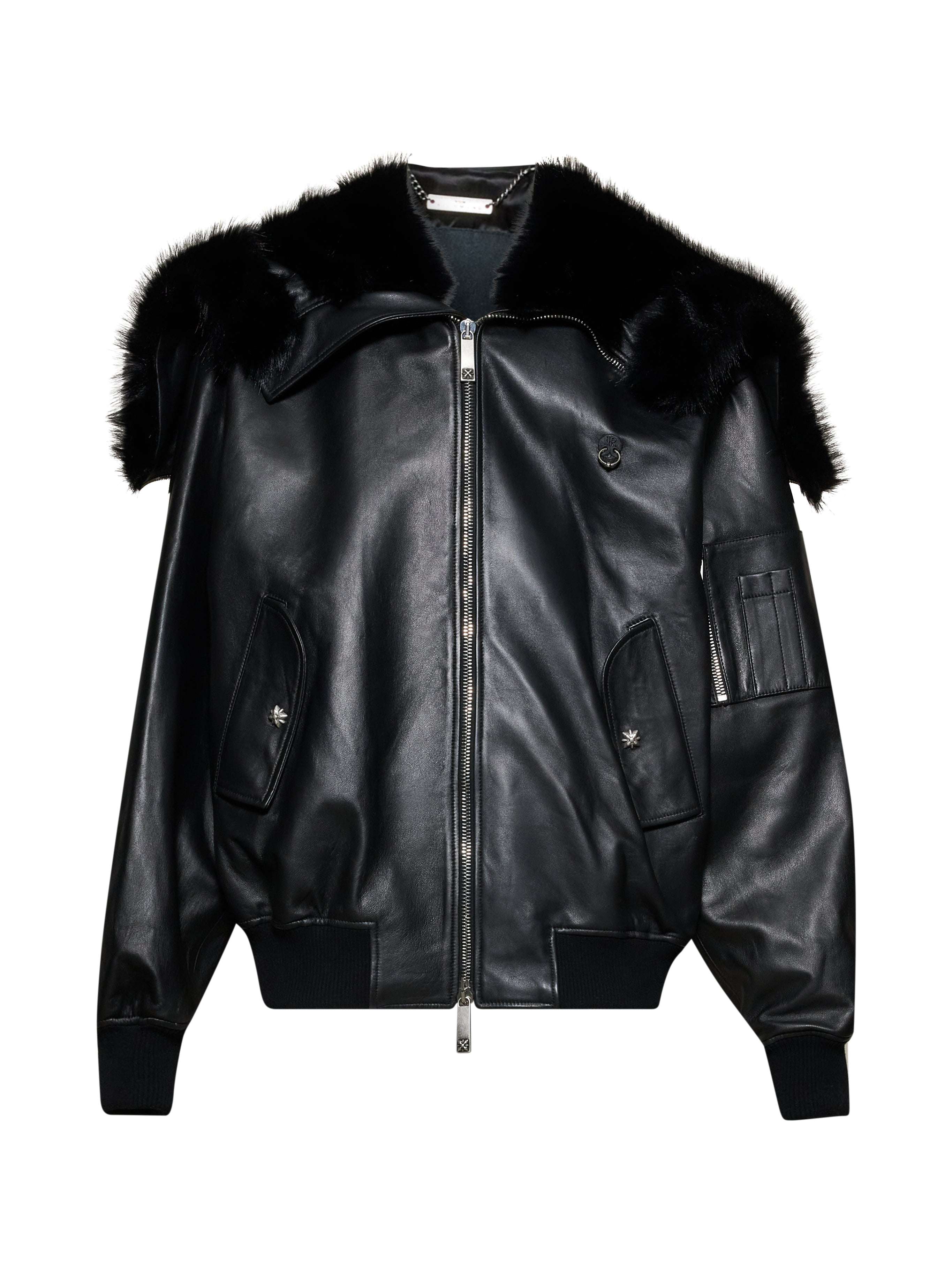 Biker in pelle con collo in pelliccia Capispalla