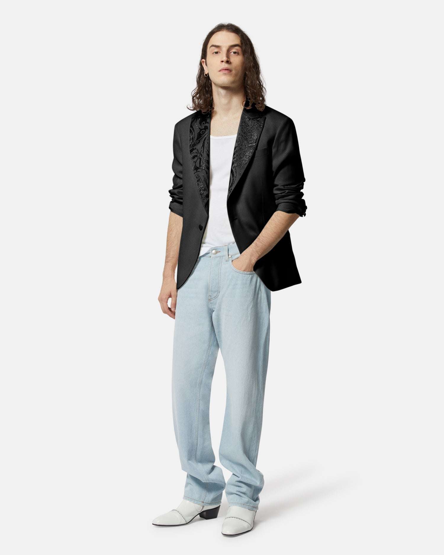 Blazer bianco rever ricamato Blazer
