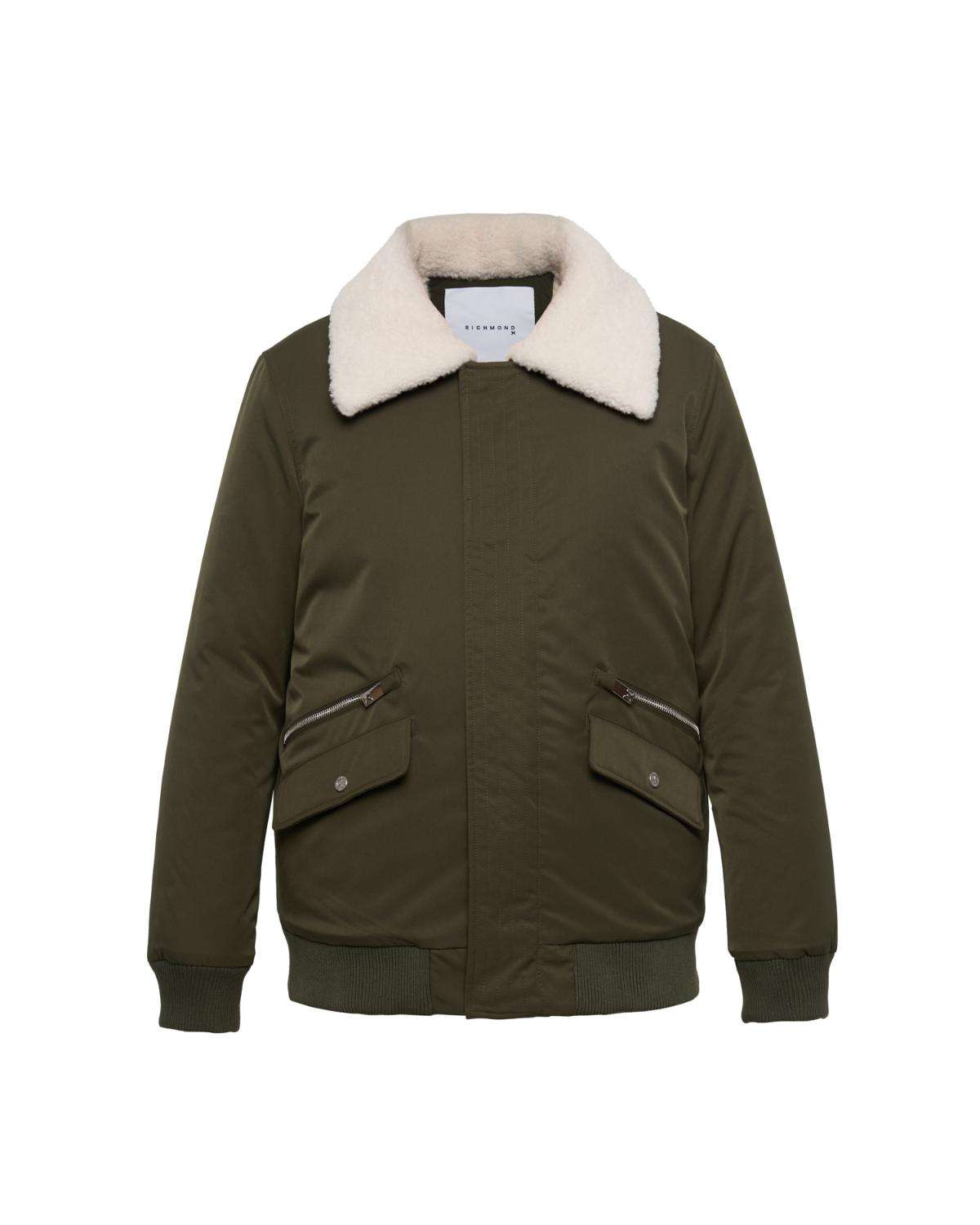 Bomber con collo in pelliccia sintetica e tasche utility Capispalla