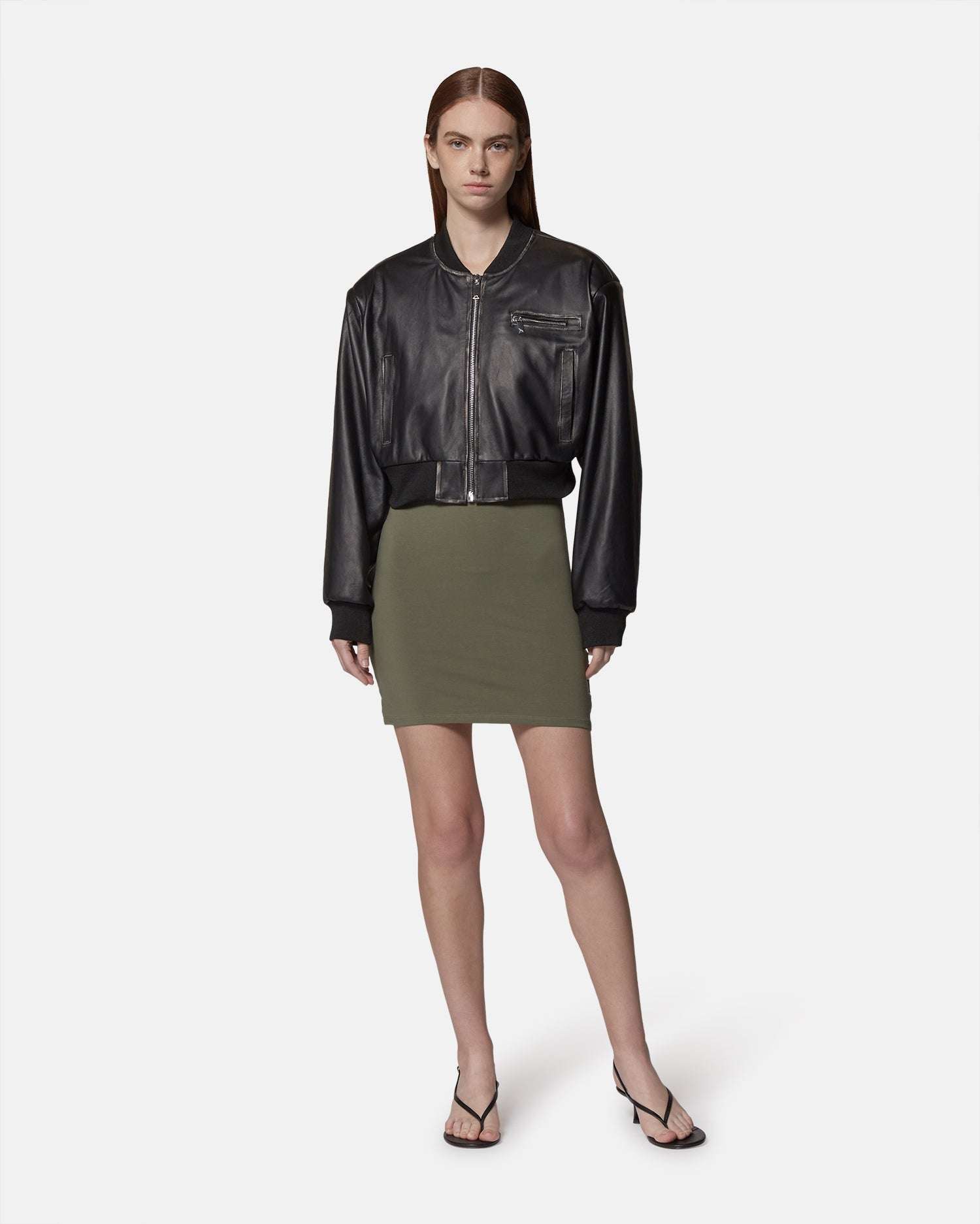 Bomber in ecopelle nera con dettagli a costine Capospalla