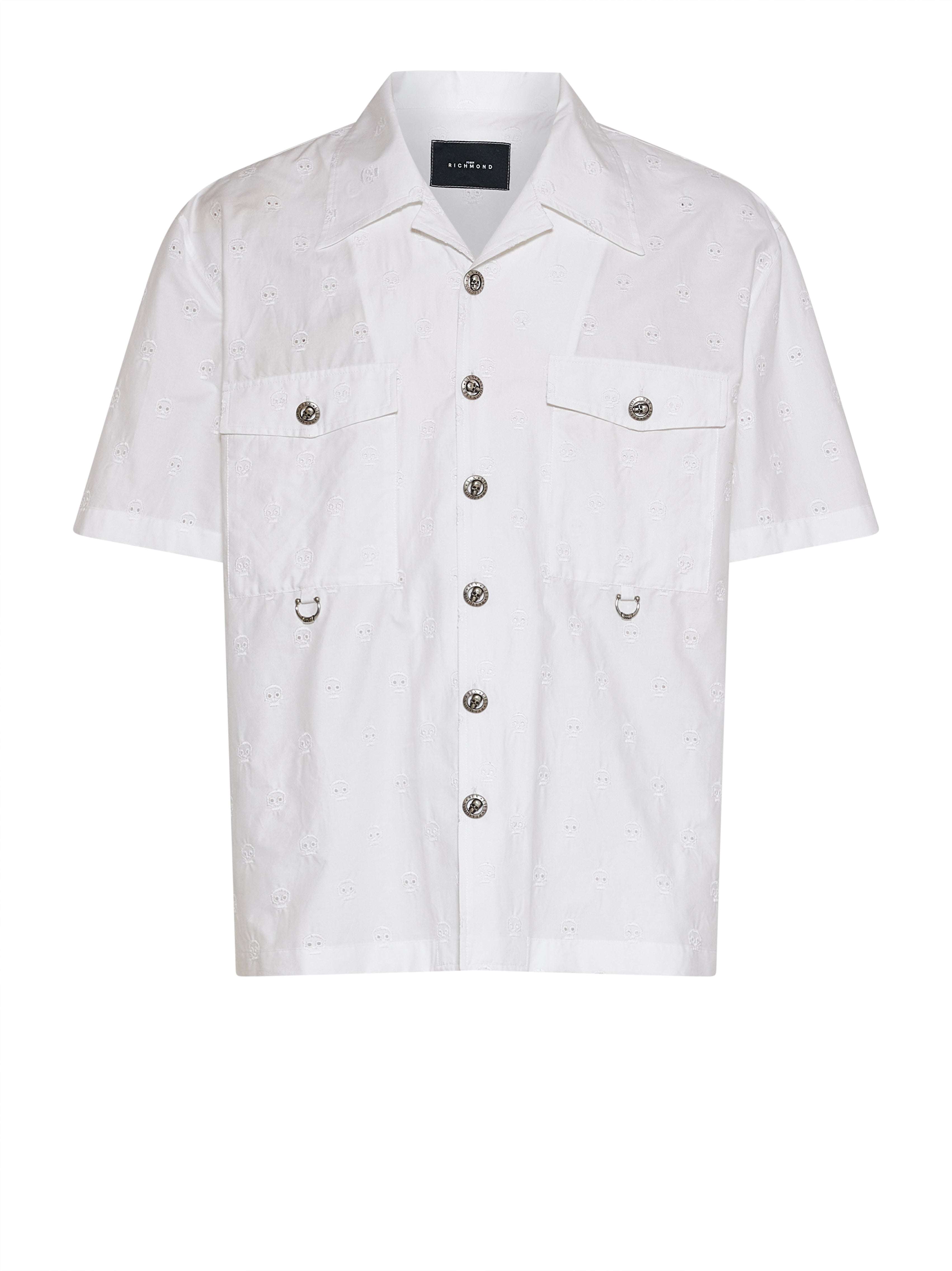 Short-sleeved shirt with embroidered details and essential SHIRT design