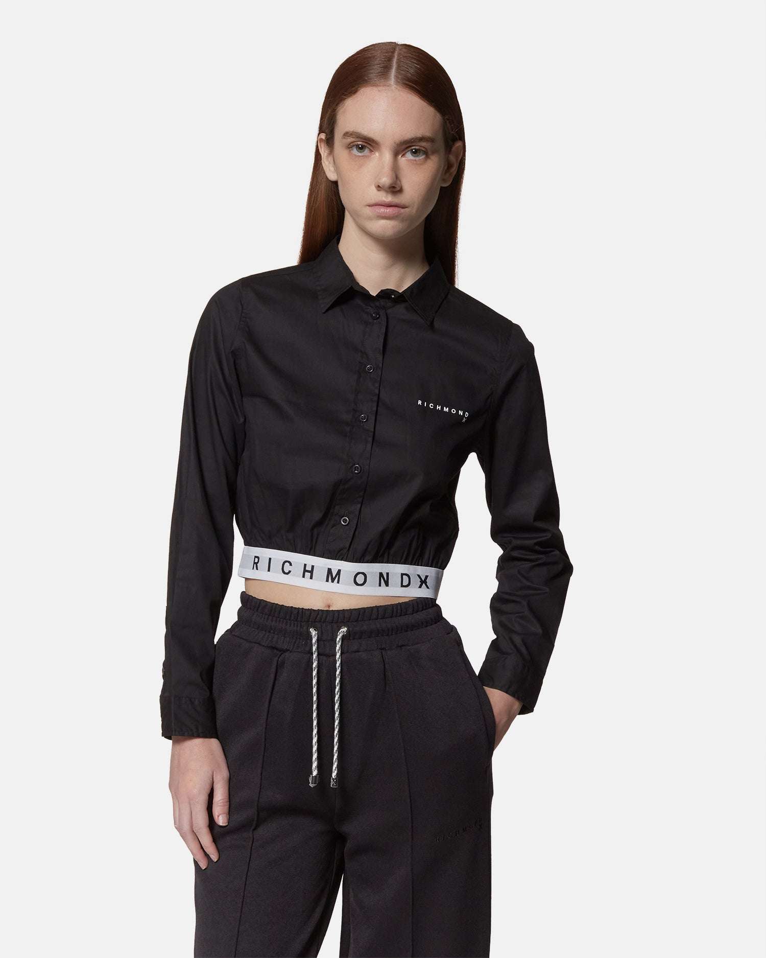 Camicia cropped nera con logo Richmond X Camicia