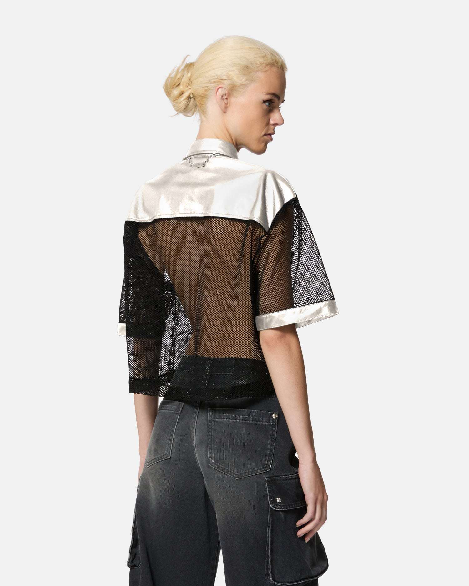 Camicia in rete con dettagli in pelle Camicia