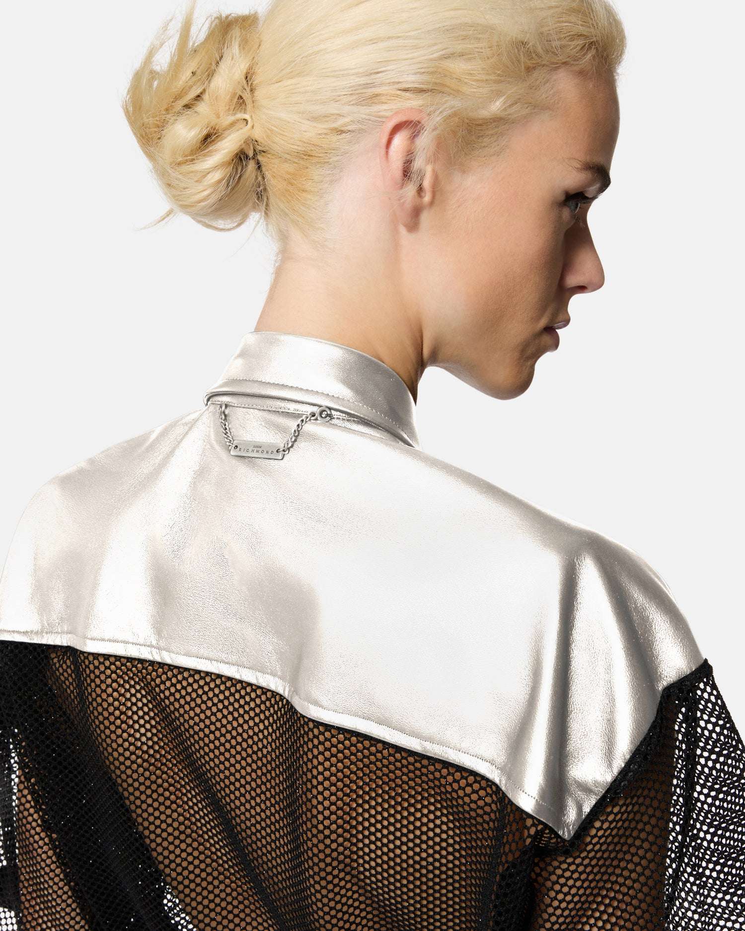 Camicia in rete con dettagli in pelle Camicia