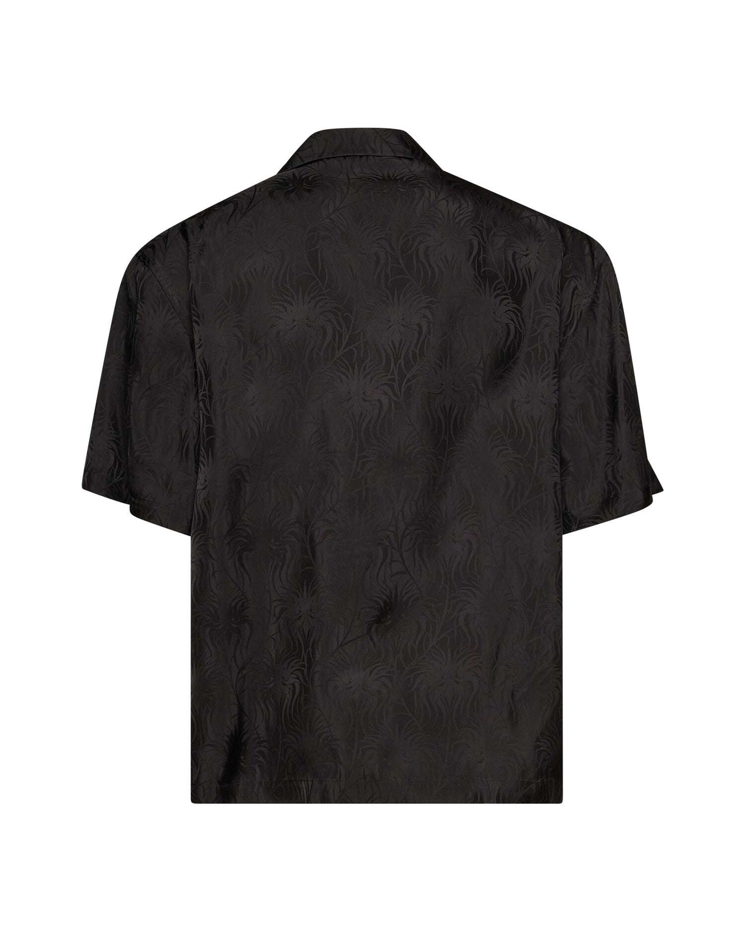 Black men's short-sleeved shirt with tone-on-tone pattern. Shirt