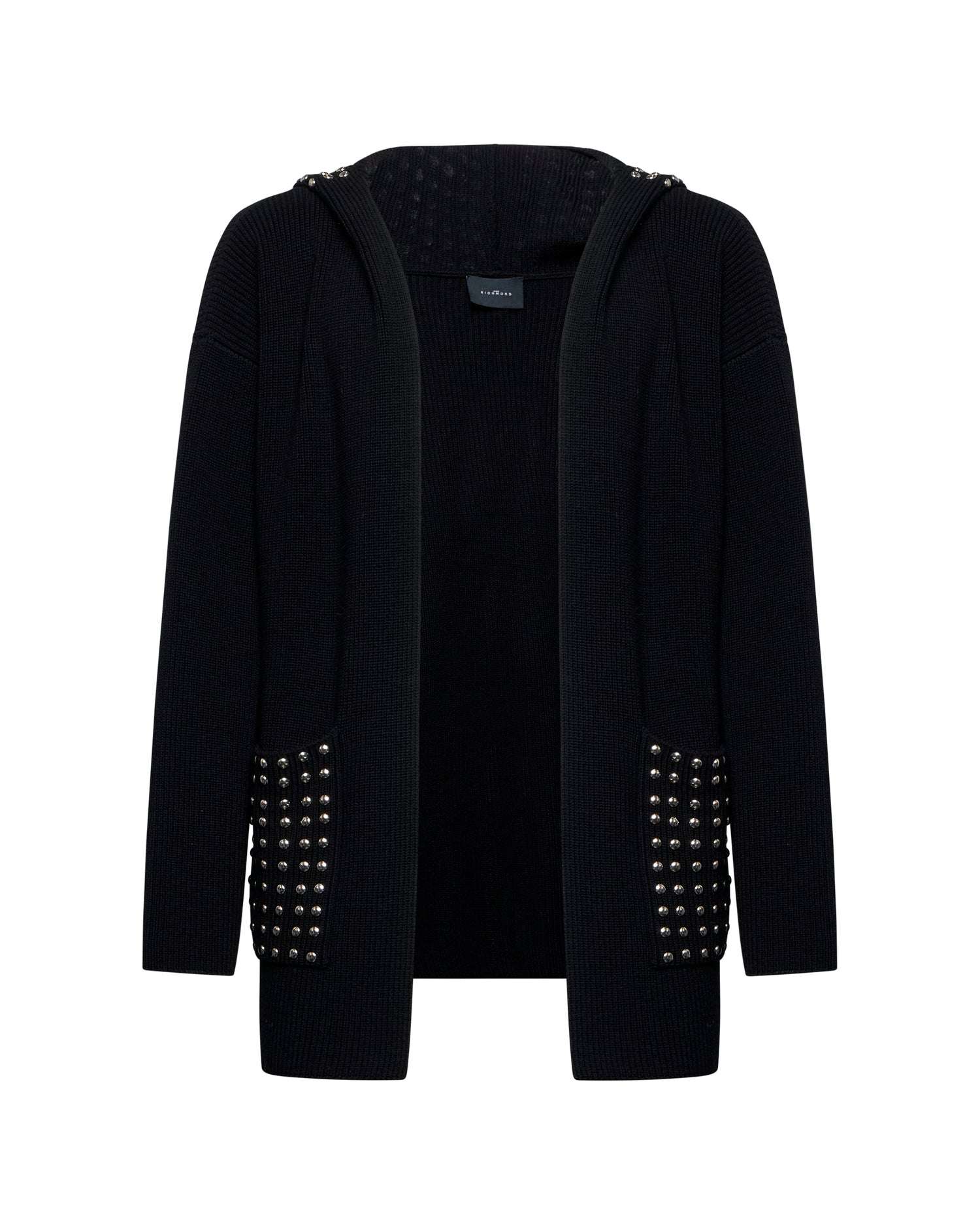 Black men's cardigan with hood and metallic details Cardigan