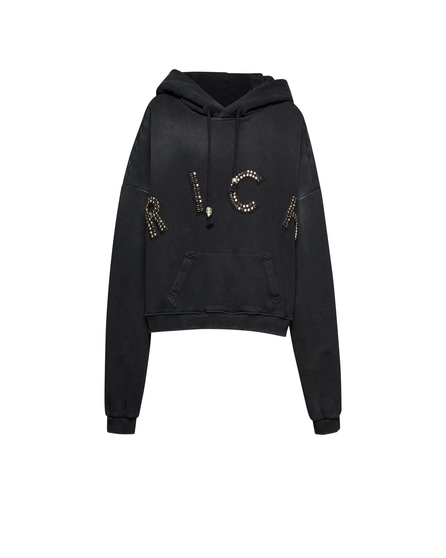 Felpa con Cappuccio e Scritta Applicata Felpa