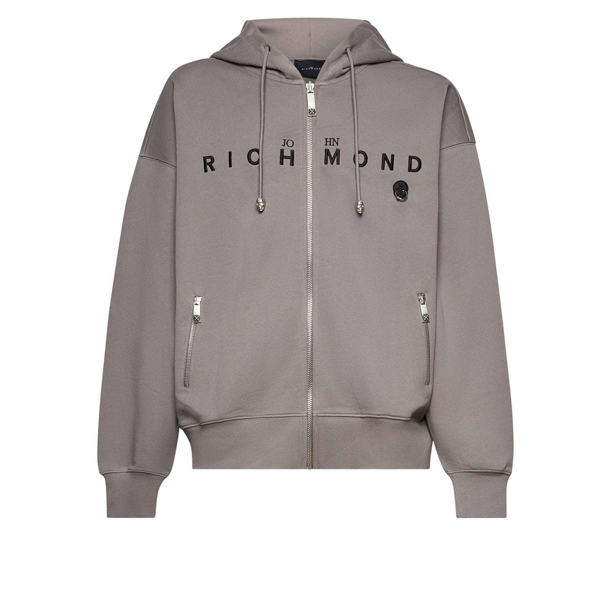 John Richmond Felpa in cotone stampato con cappuccio e zip|RMP23071LIGHT