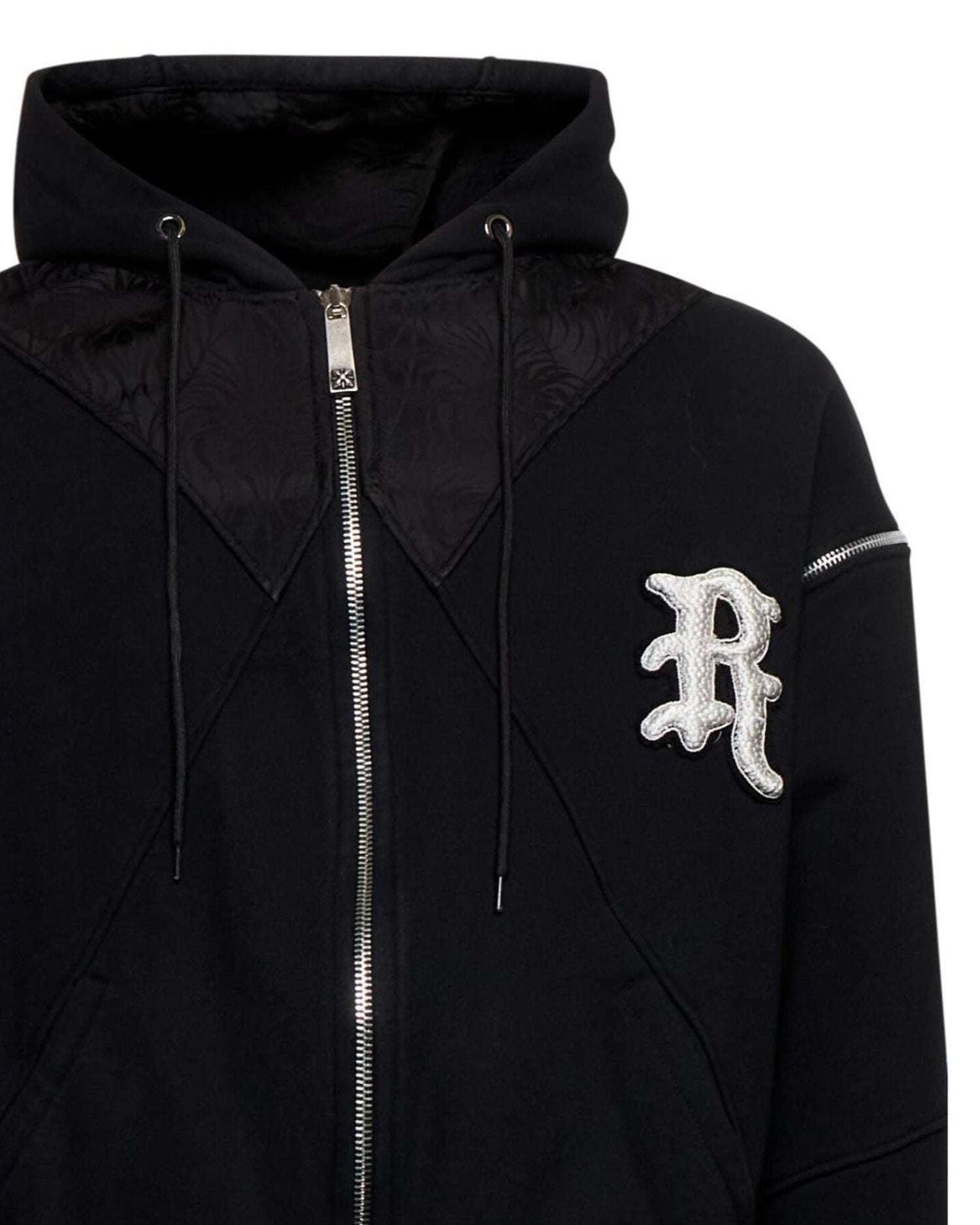 Felpa con cappuccio, zip e logo ricamato a contrasto Felpa