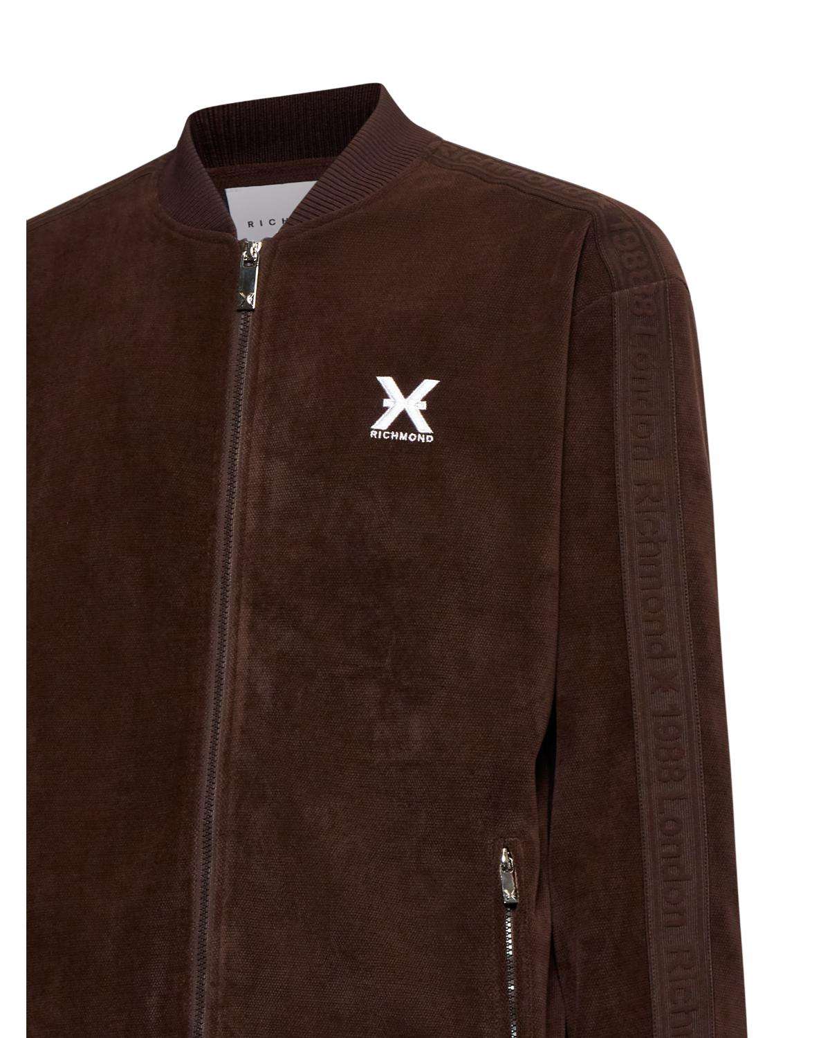 Felpa uomo marrone con zip e logo Richmond X Felpa