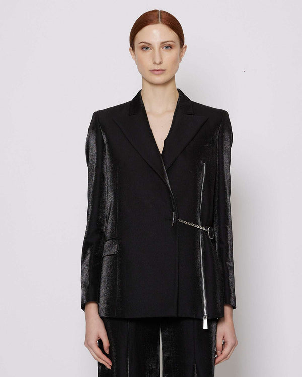 Single-breasted blazer with chain fastening