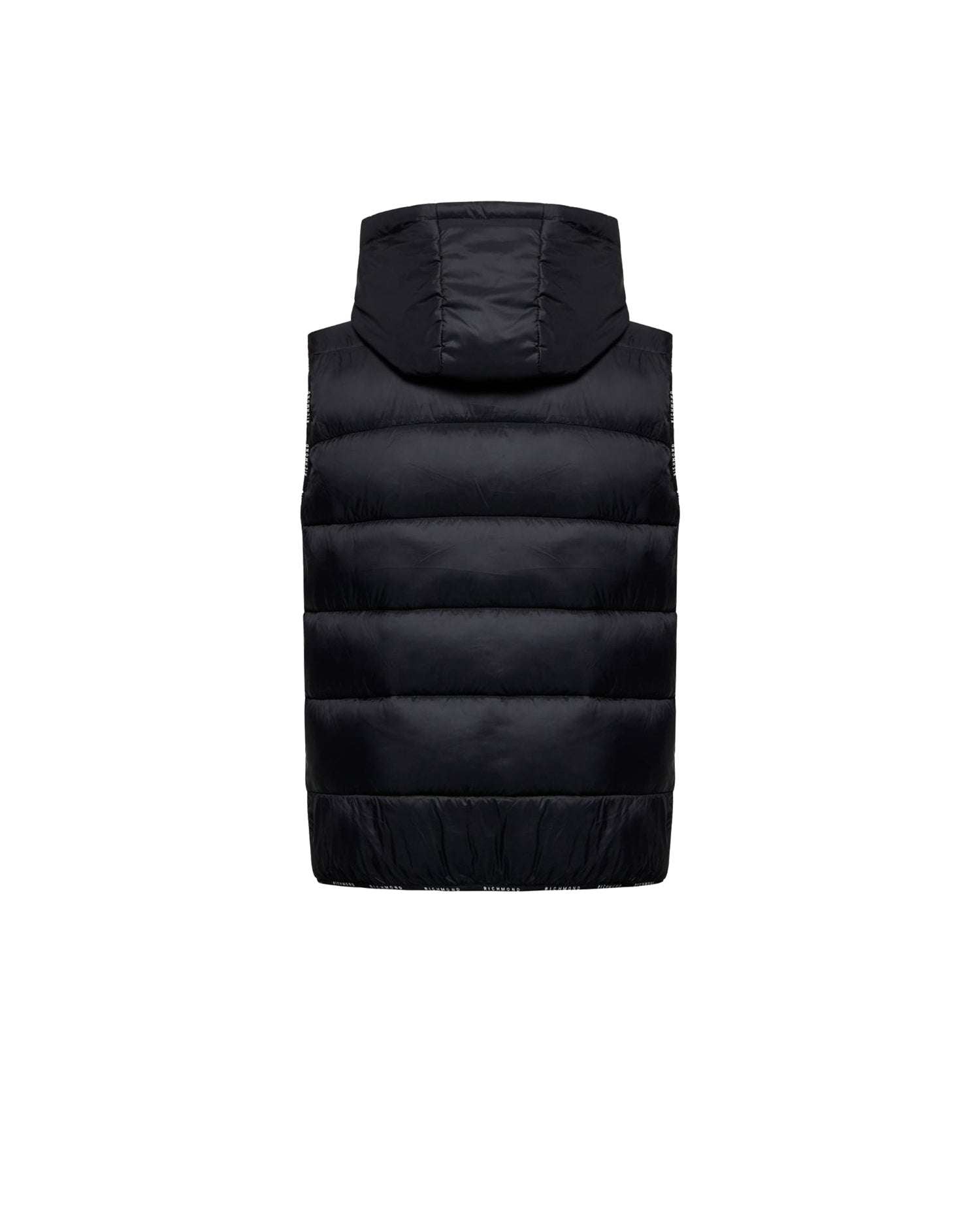 Gilet imbottito con cappuccio e profili logati Capispalla