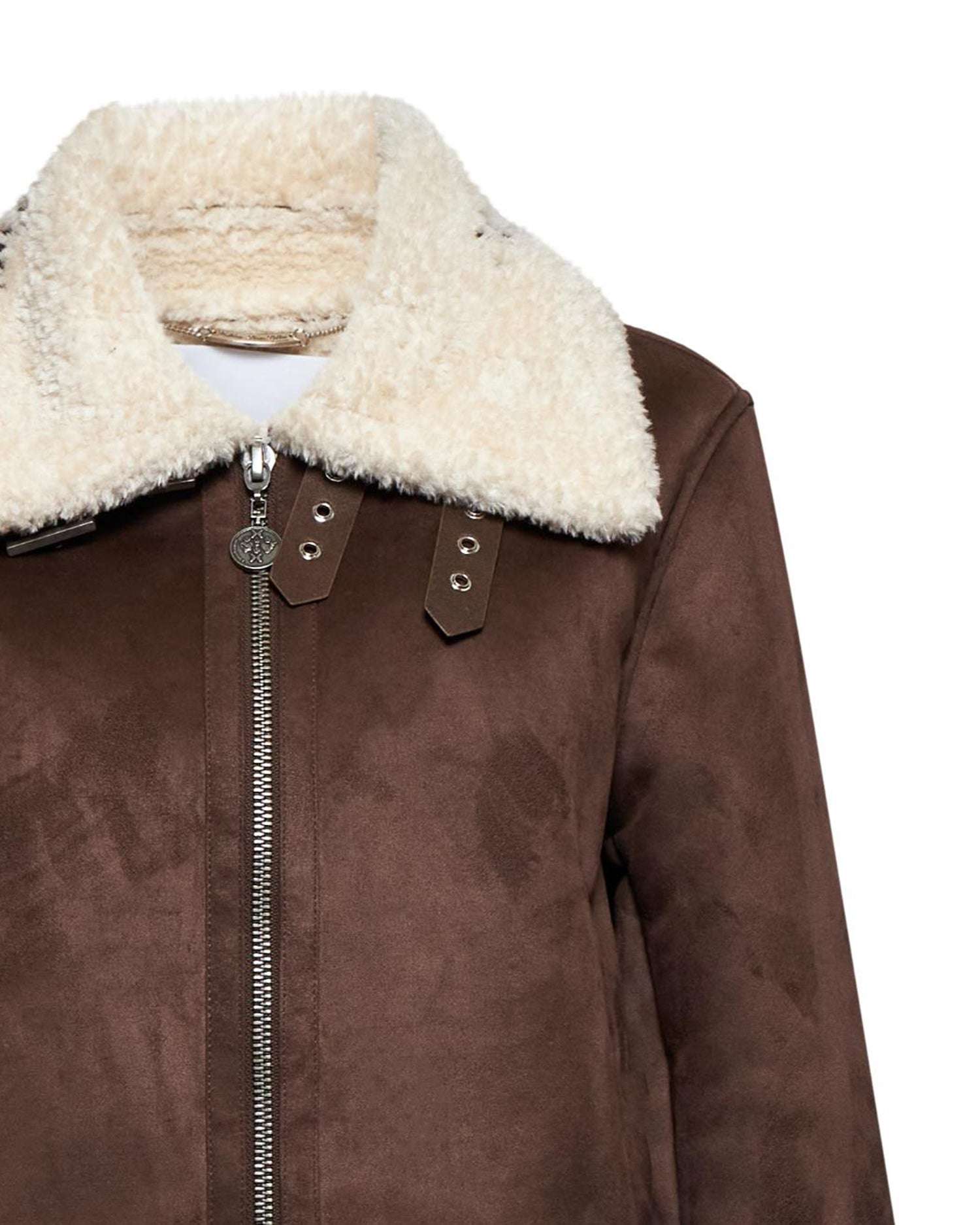 Giubbotto genderless corto con collo effetto shearling e zip frontale Capispalla