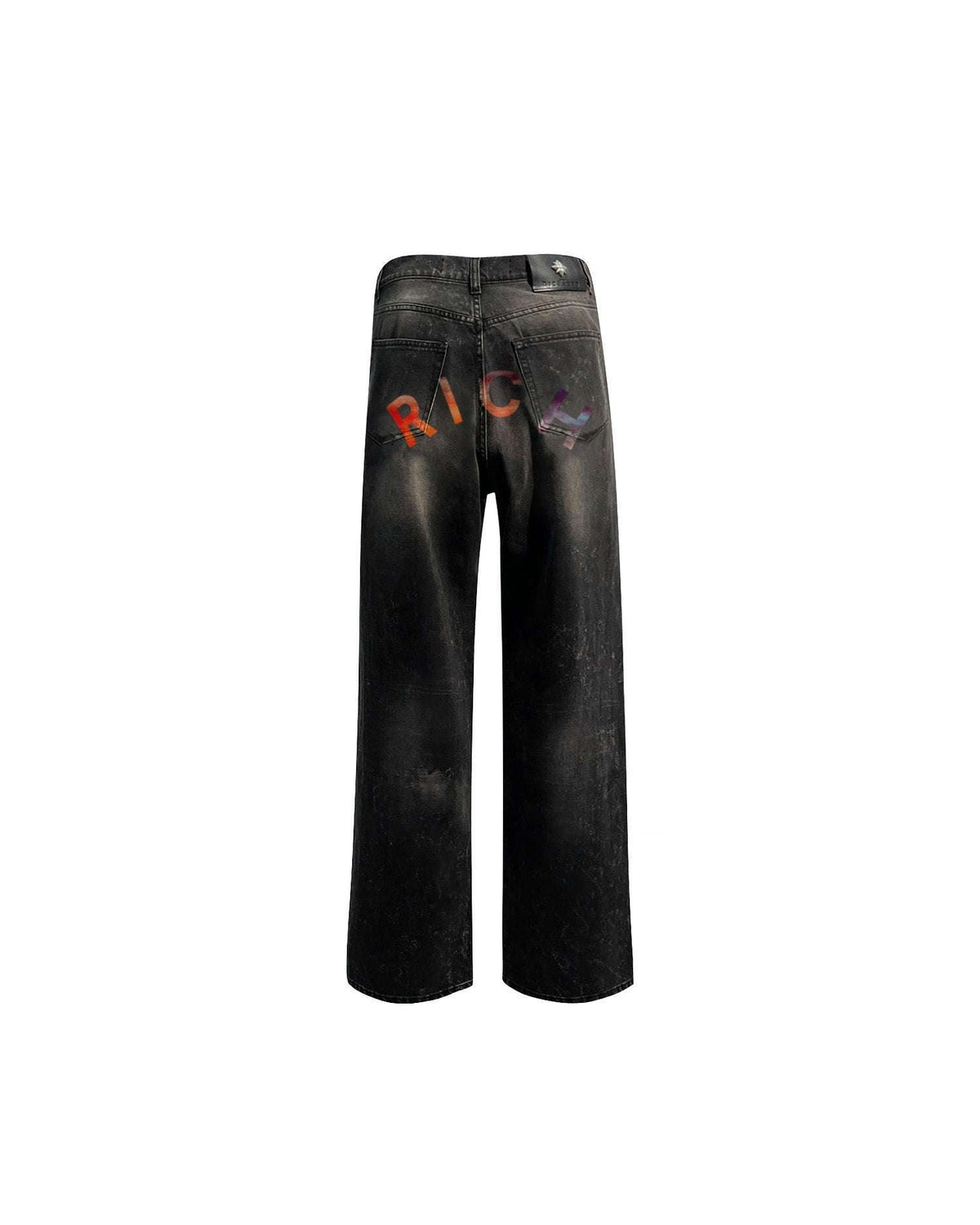 Jeans regular in nero e con lacerazione e lettering "RICH" Jeans