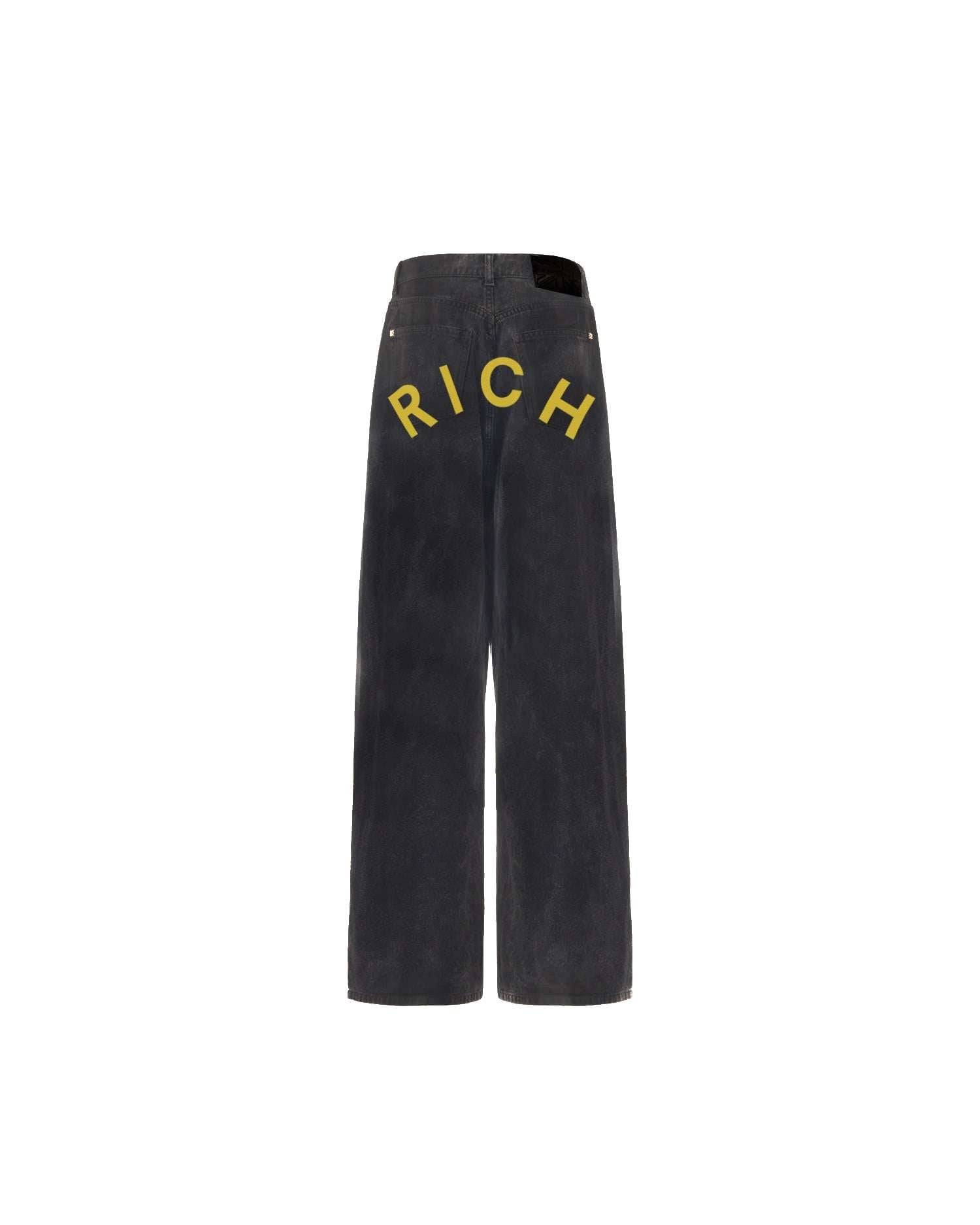 Jeans super baggy in denim nero con lettering "RICH" Jeans