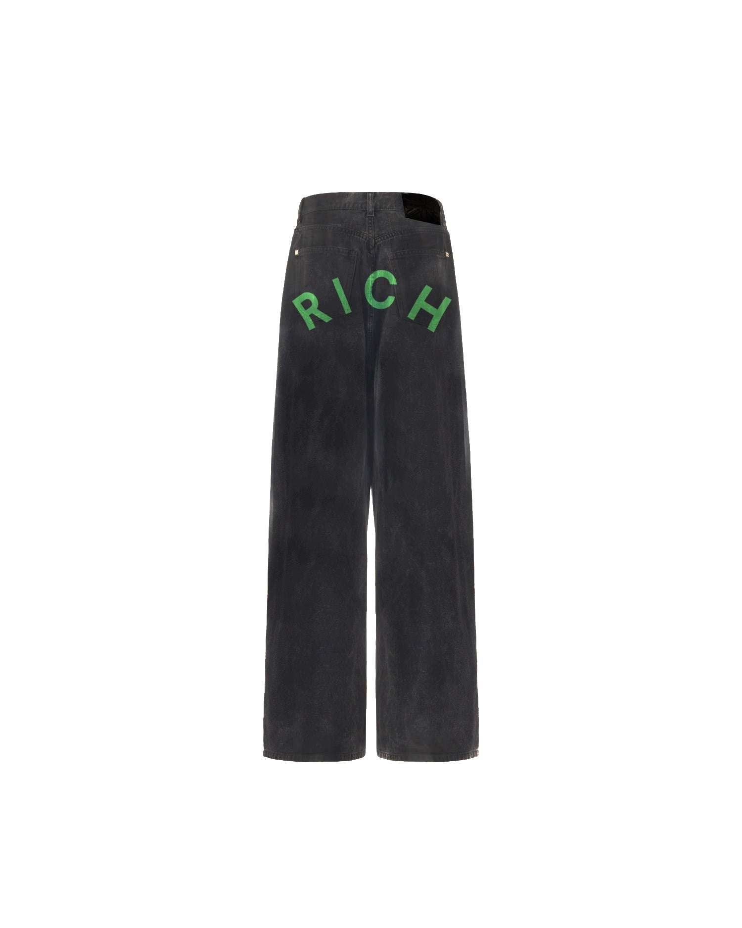 Jeans super baggy in denim nero con lettering "RICH" Jeans