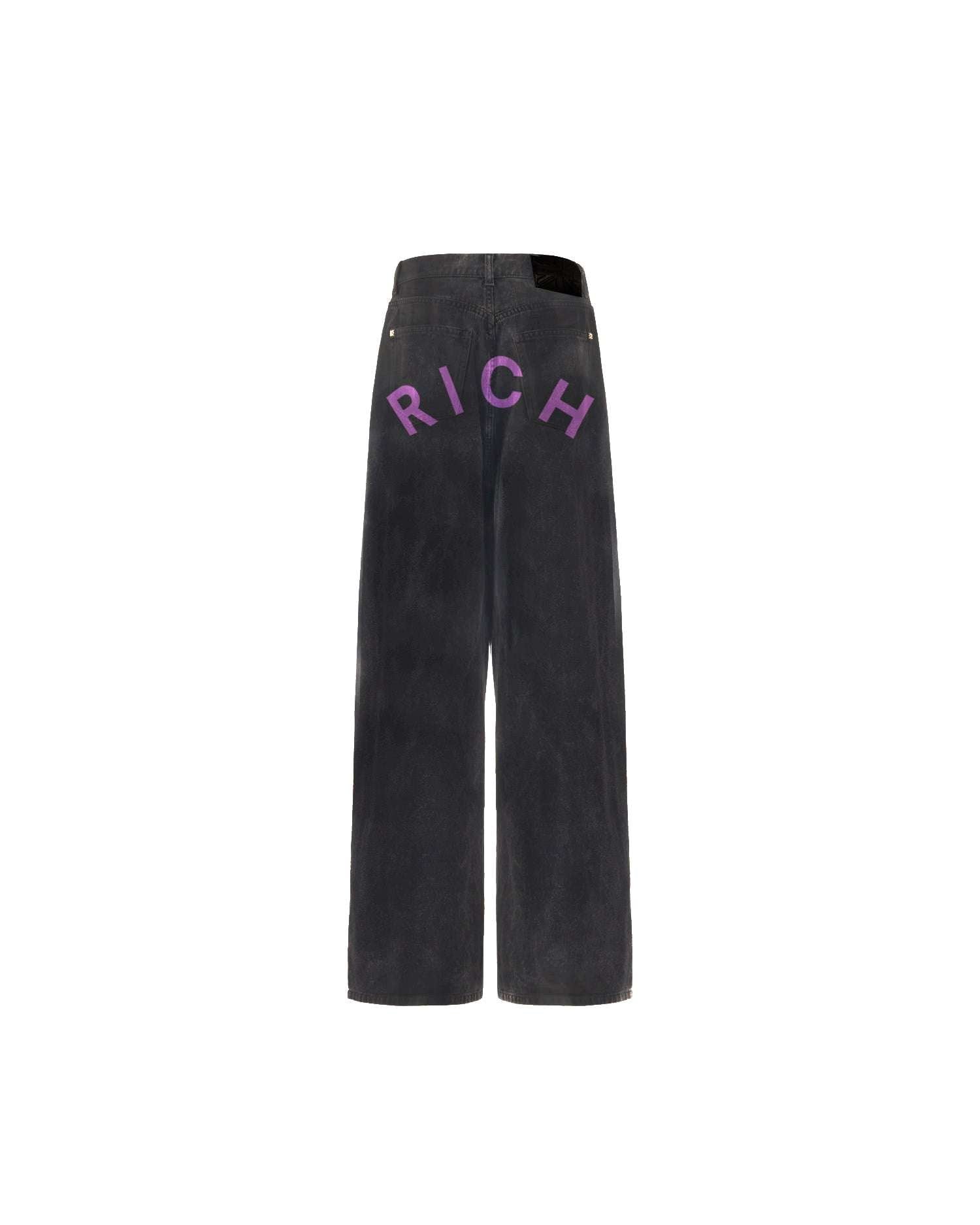 Jeans super baggy in denim nero con lettering "RICH" Jeans