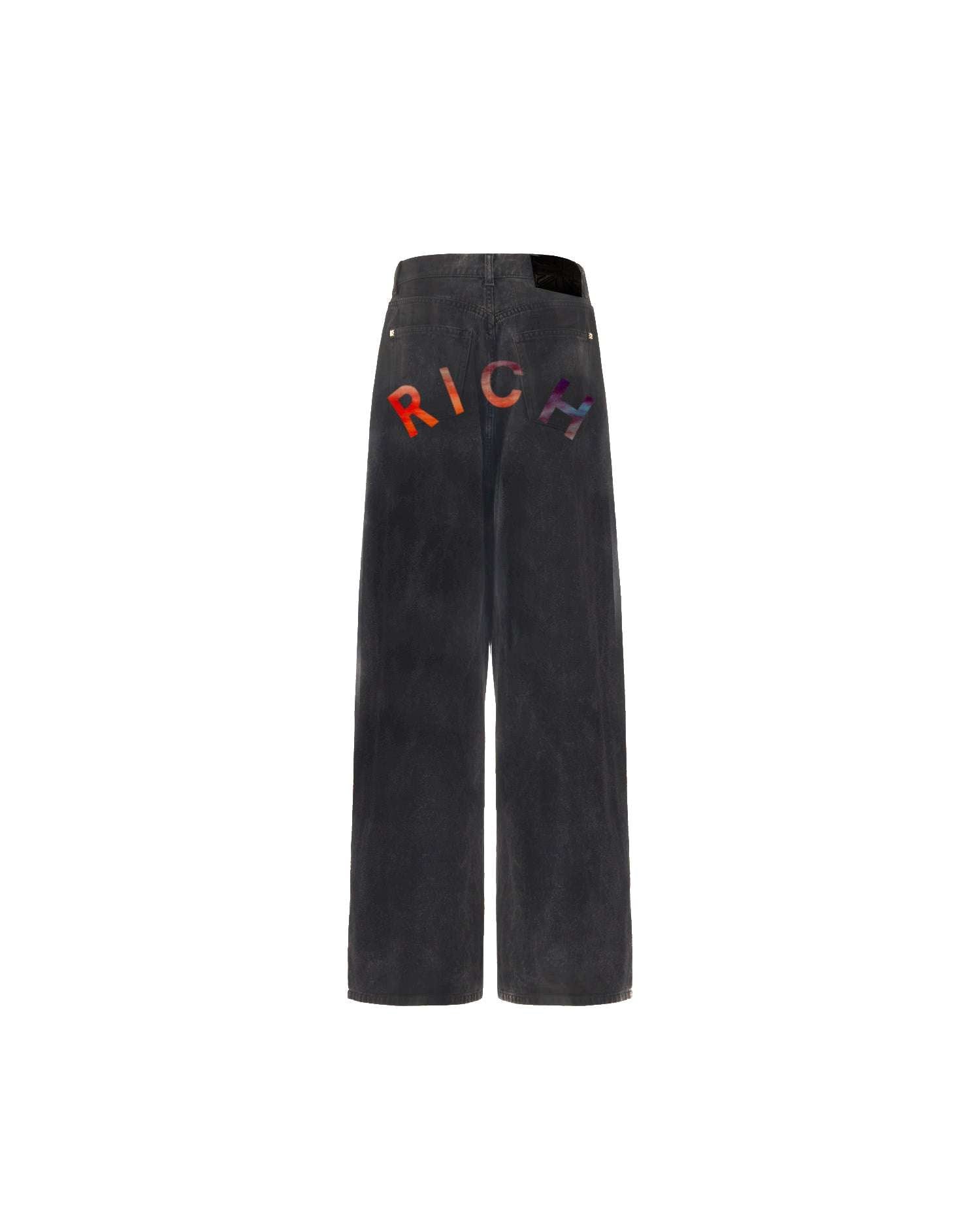 Jeans super baggy in denim nero con lettering "RICH" Jeans