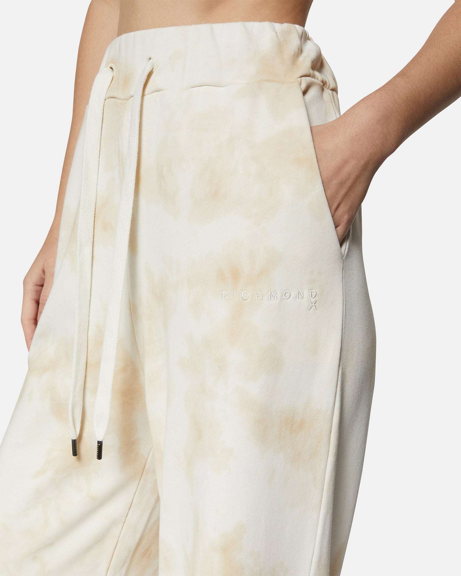 Pantaloni ampi tie-dye beige con vita regolabile Pantaloni