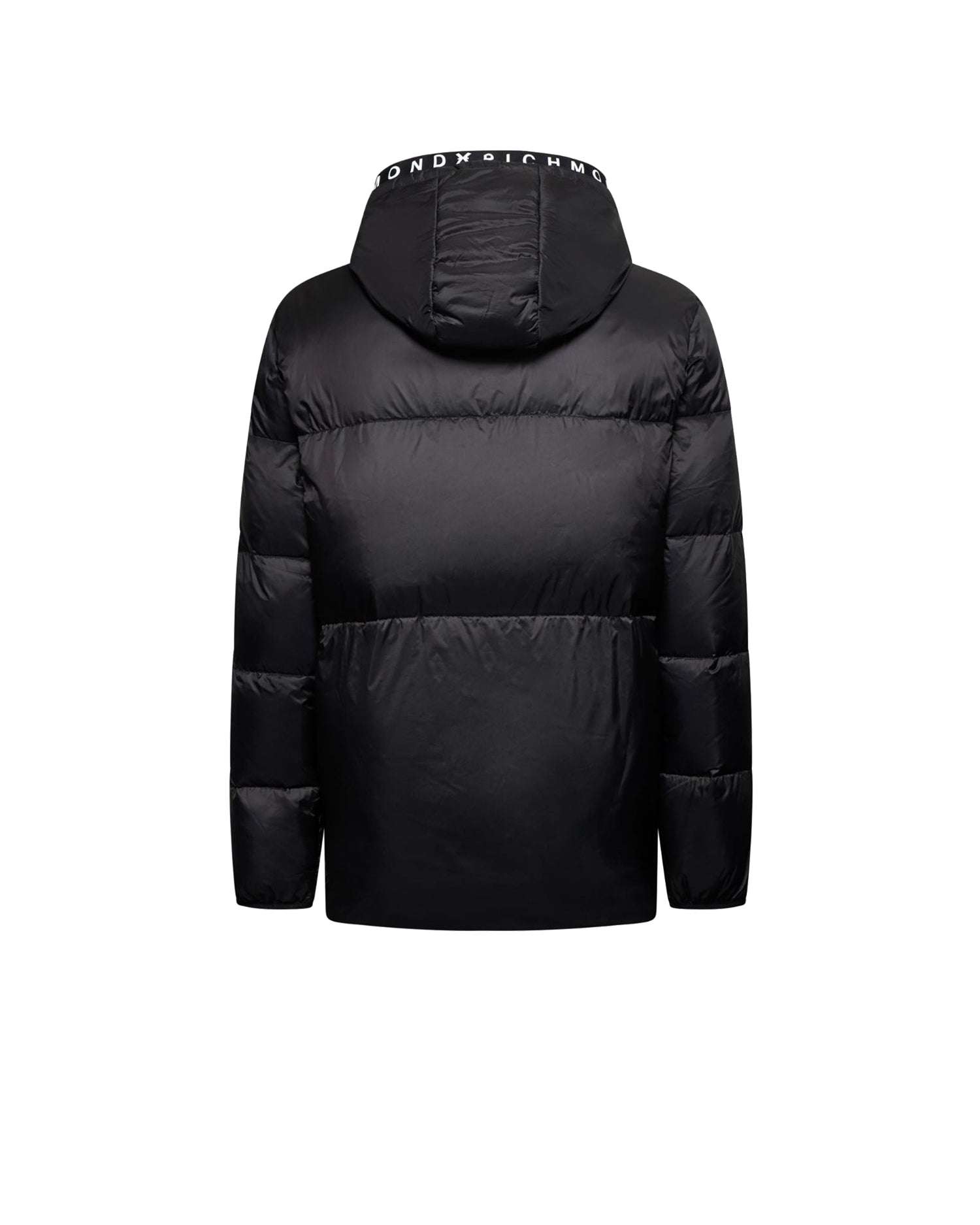 Down jacket with hood and logo details. Outerwear