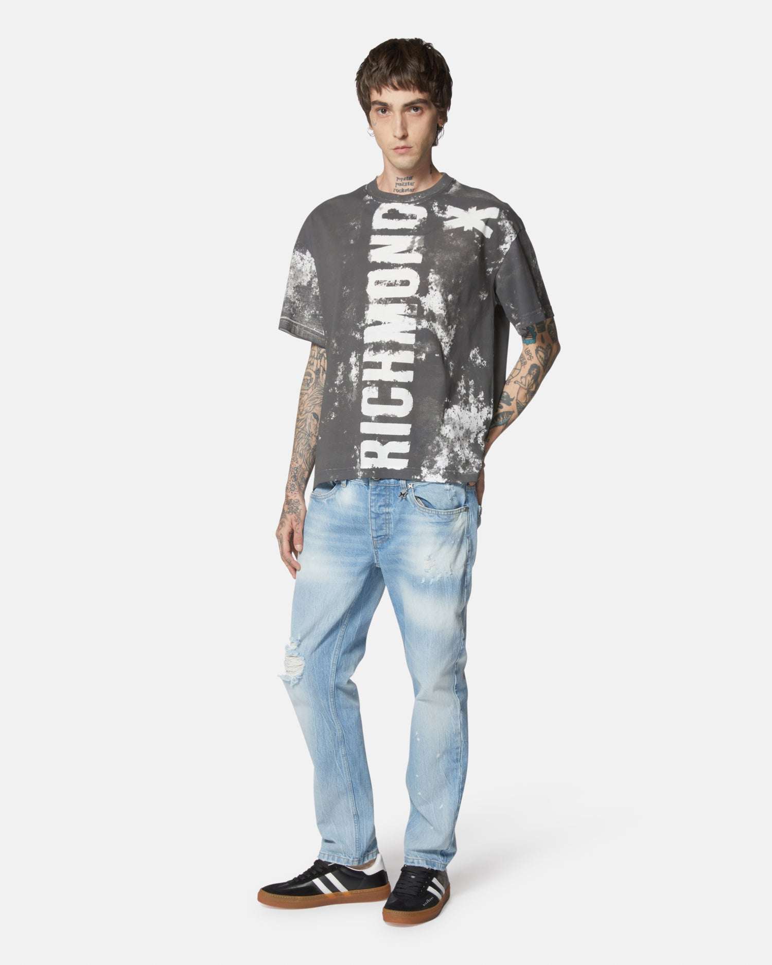 Short-sleeved T-shirt with vintage effect print and T-shirt logo