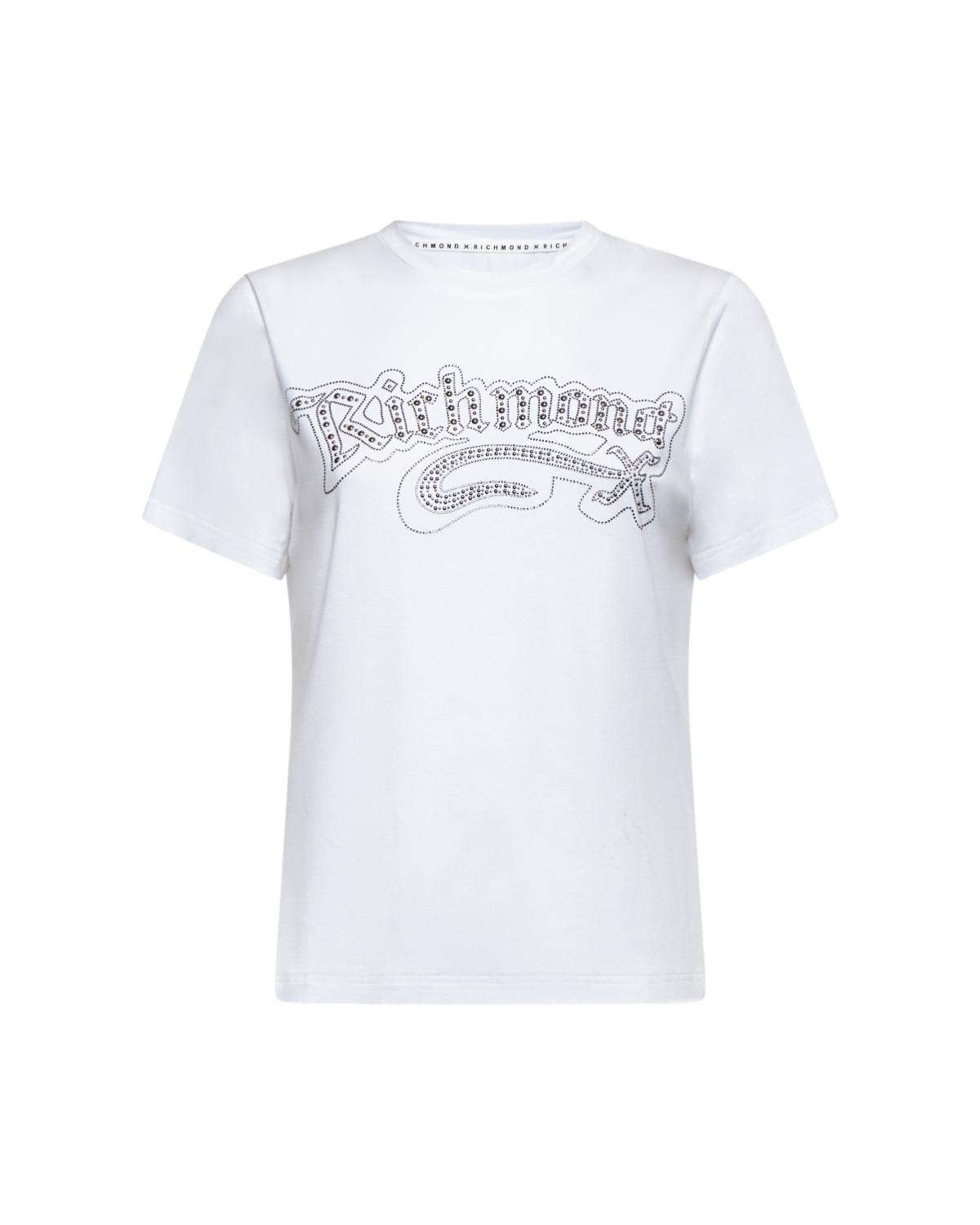 T-shirt con Logo Frontale Decorativo – Stile Casual Contemporaneo T-Shirt