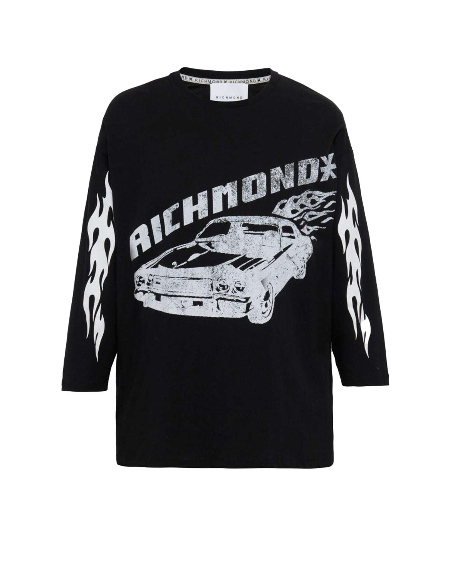 T-shirt nera oversize con stampa auto e fiamme Richmond X T-Shirt