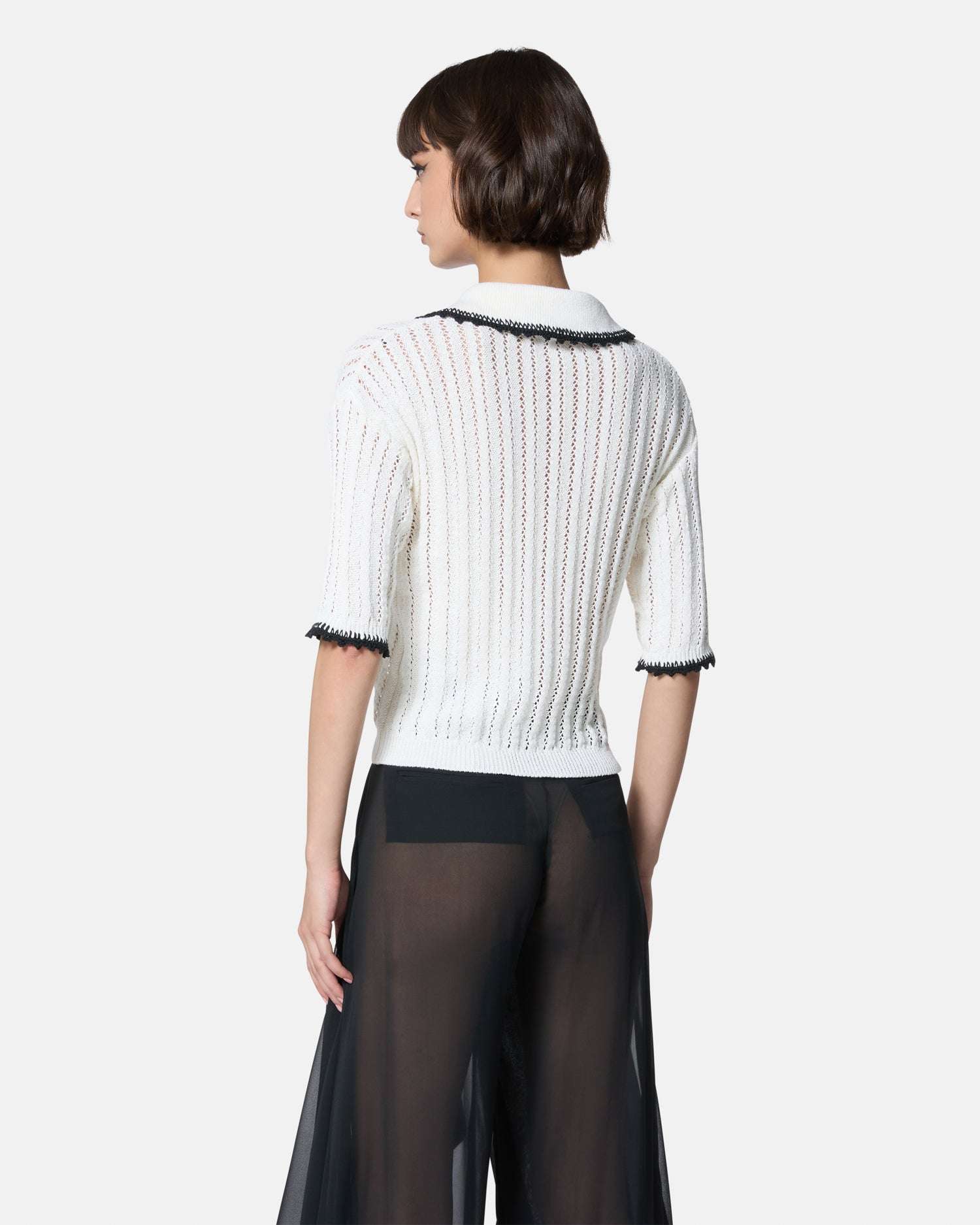 Top bianco a righe con colletto e bottoni Top