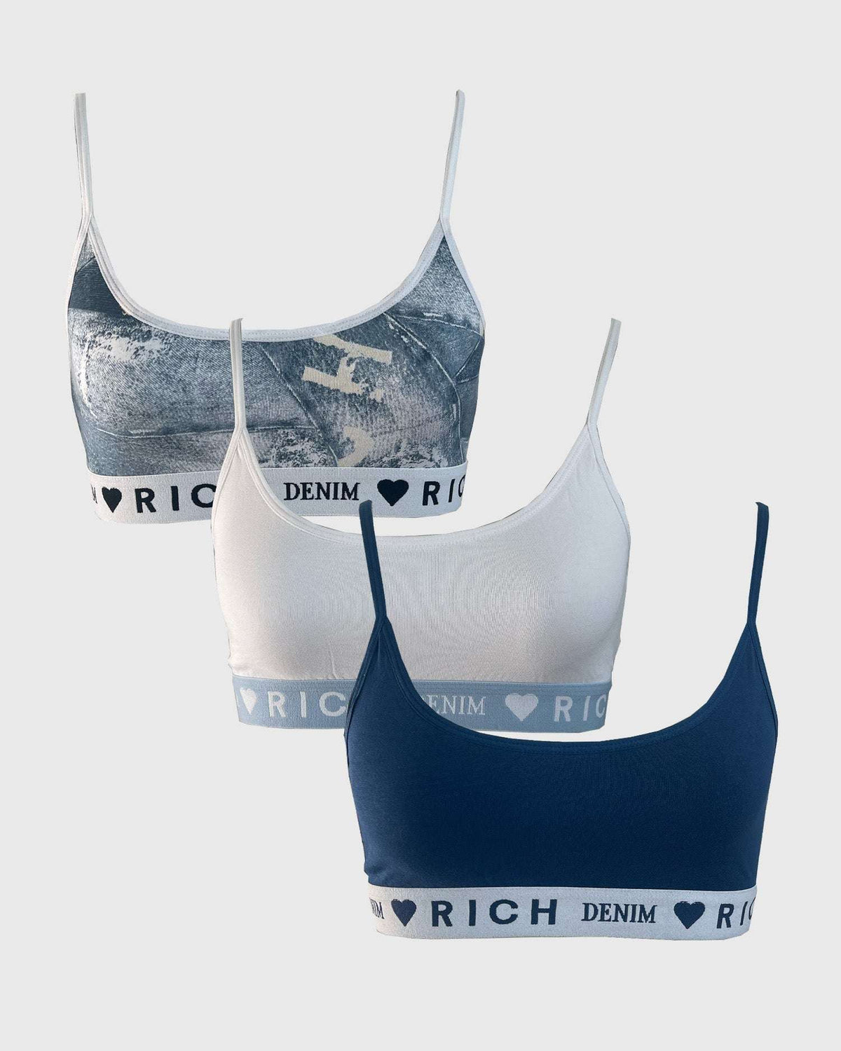 Tripack denim bandeau bras