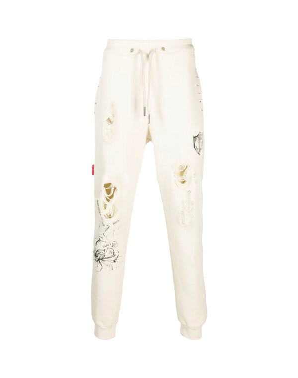 Jogging pants with print and rips